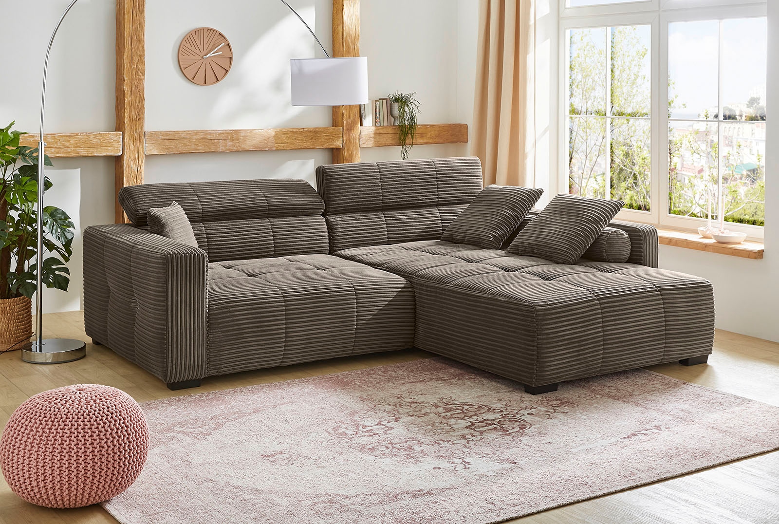 Jockenhöfer Gruppe Ecksofa »Severino L-Form im Big-Sofa-Style«, mit Kopfteilverstellung, rechts/links montierbar, Wellenfederung