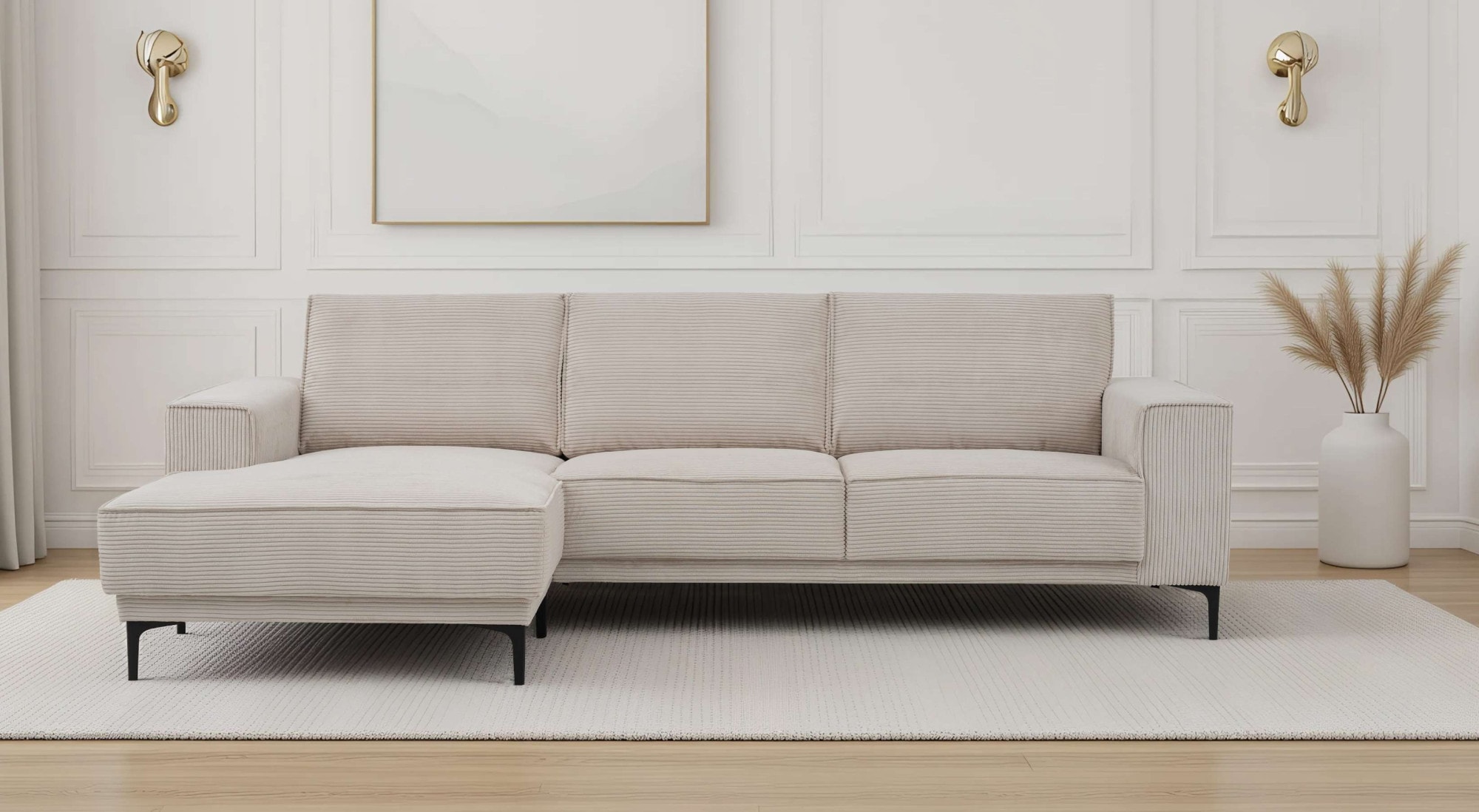 OTTO home Ecksofa "OLAND Cord L-Form, B: 280 cm, Skandi-Design" L-Form, 280 cm, Wellenunterfederung, Skandi-Design, Metallfüße