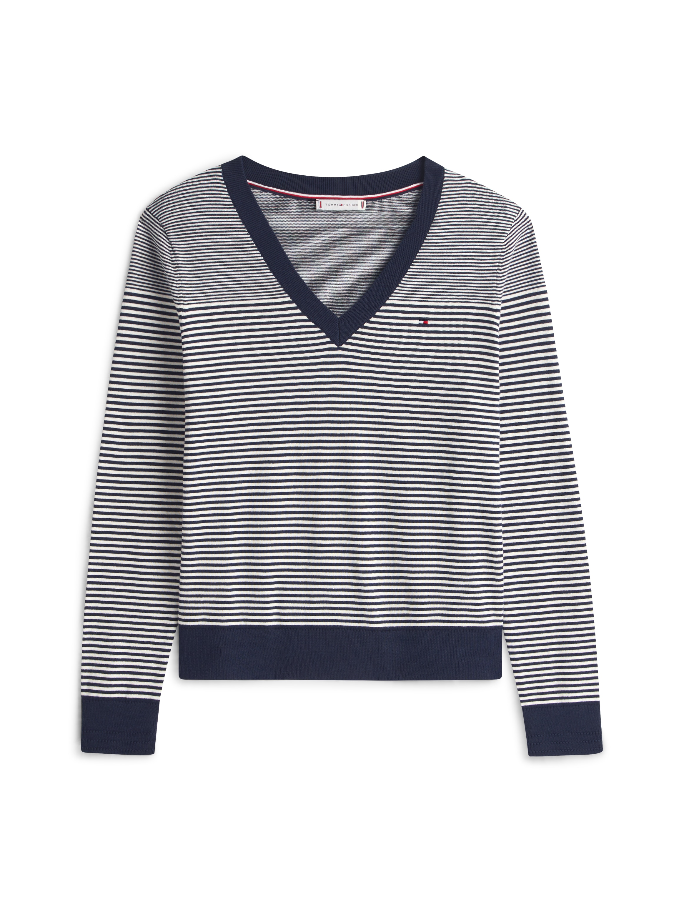 Tommy Hilfiger V-Ausschnitt-Pullover »CO JERSEY STITCH V-NK SWEATER mit V-Ausschnitt und Ripp«, unifarben, casual, regular fit, Baumwollmix, V-Ausschnitt