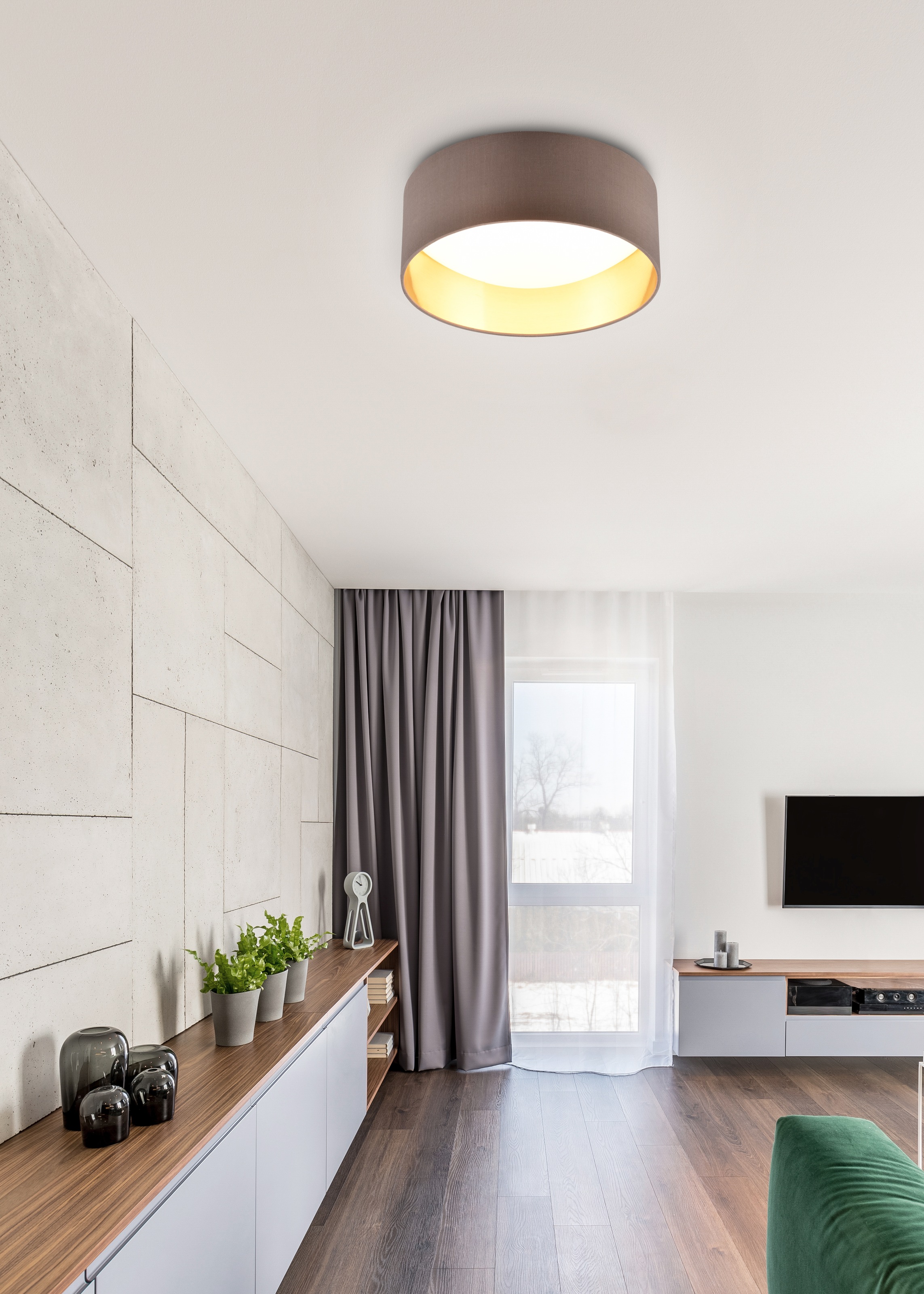 REALITY Leuchten LED Deckenleuchte »LOCARNO, runde LED Deckenlampe mit Stoffschirm, Ø 30 cm Höhe 11 cm« LED-Board 1 Stk. Warmweiß 12W LED warmweiß 3000 K, 1160 Lumen, Wohnzimmer Schlafzimmer Licht