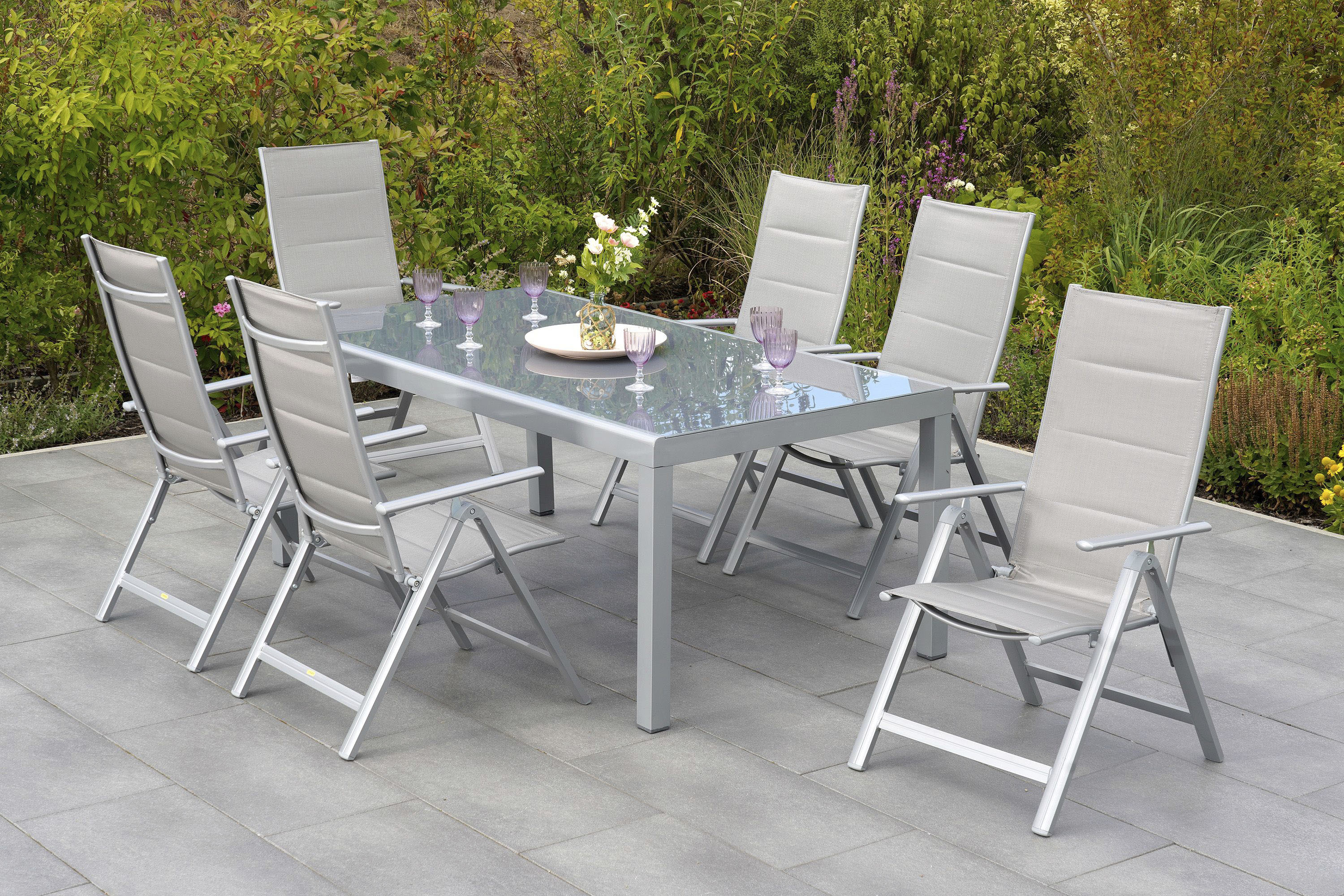 Garten-Essgruppe MERXX, braun, Aluminium, Polyester, Sitzmöbel-Sets, "Taviano"