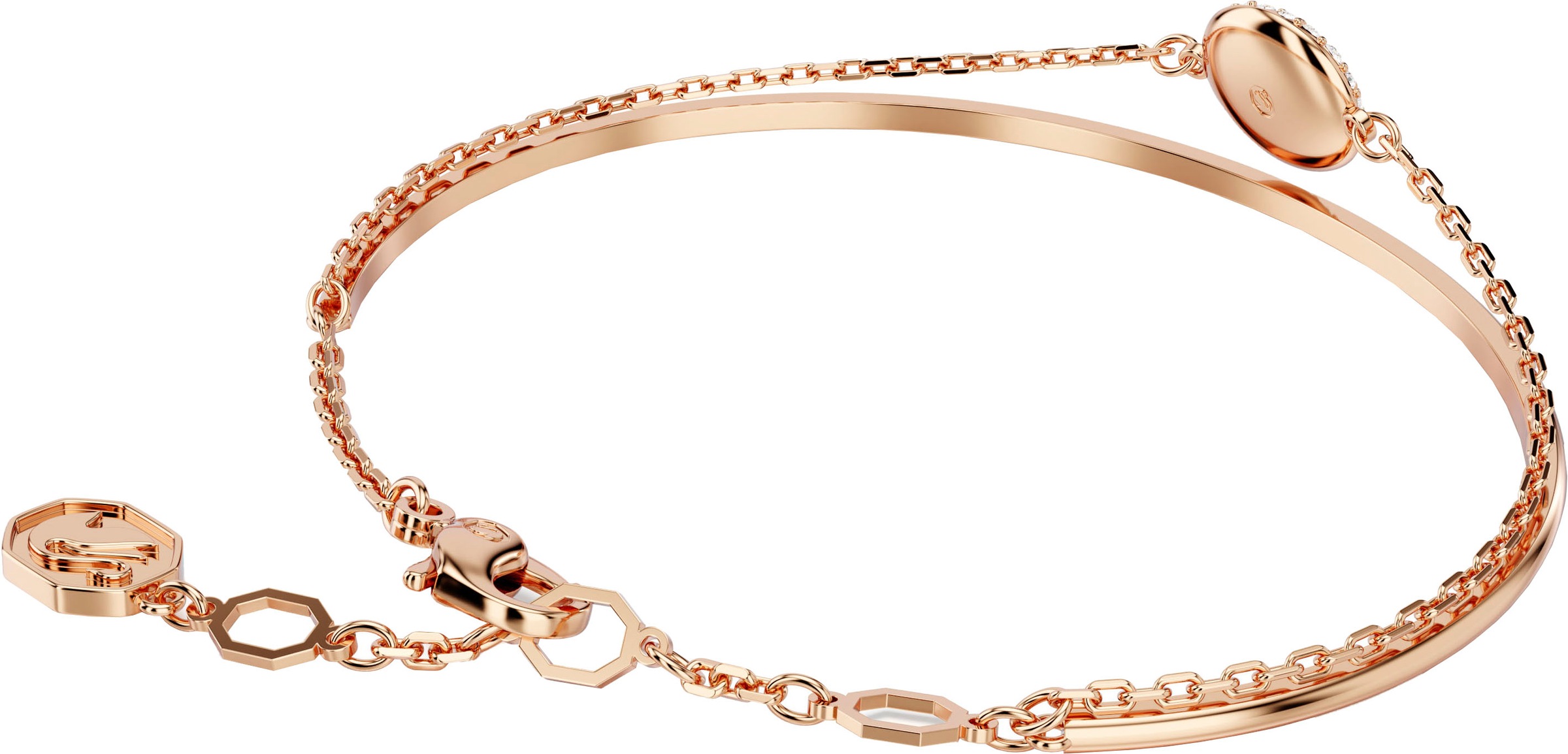 Armreif SWAROVSKI "Sublima Round" Gr. M, rosa (roségoldfarben, kristallweiß, kristallweiß), Armbänder, Damen, M, Metall, Armreif, mit Swarovski Kristall 3
