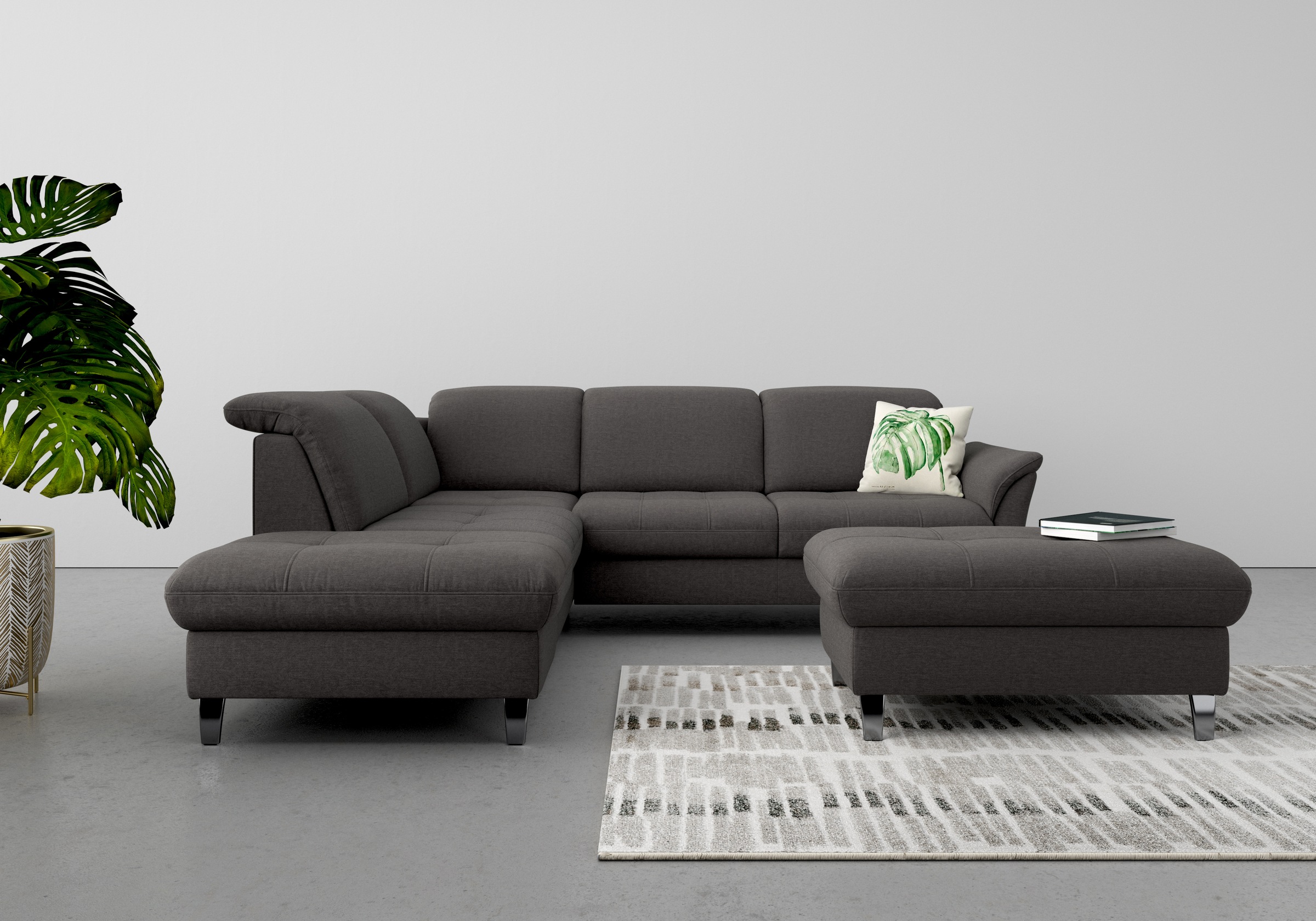 Ecksofa SIT & MORE "Maggiore L-Form", grau (fango), B:261cm T:224cm, 95% Polyester, 5% Polyamid, Sofas, Ecksofa, wahlweise mit Kopfteilverstellung, Bettfunktion und Stauraum 4