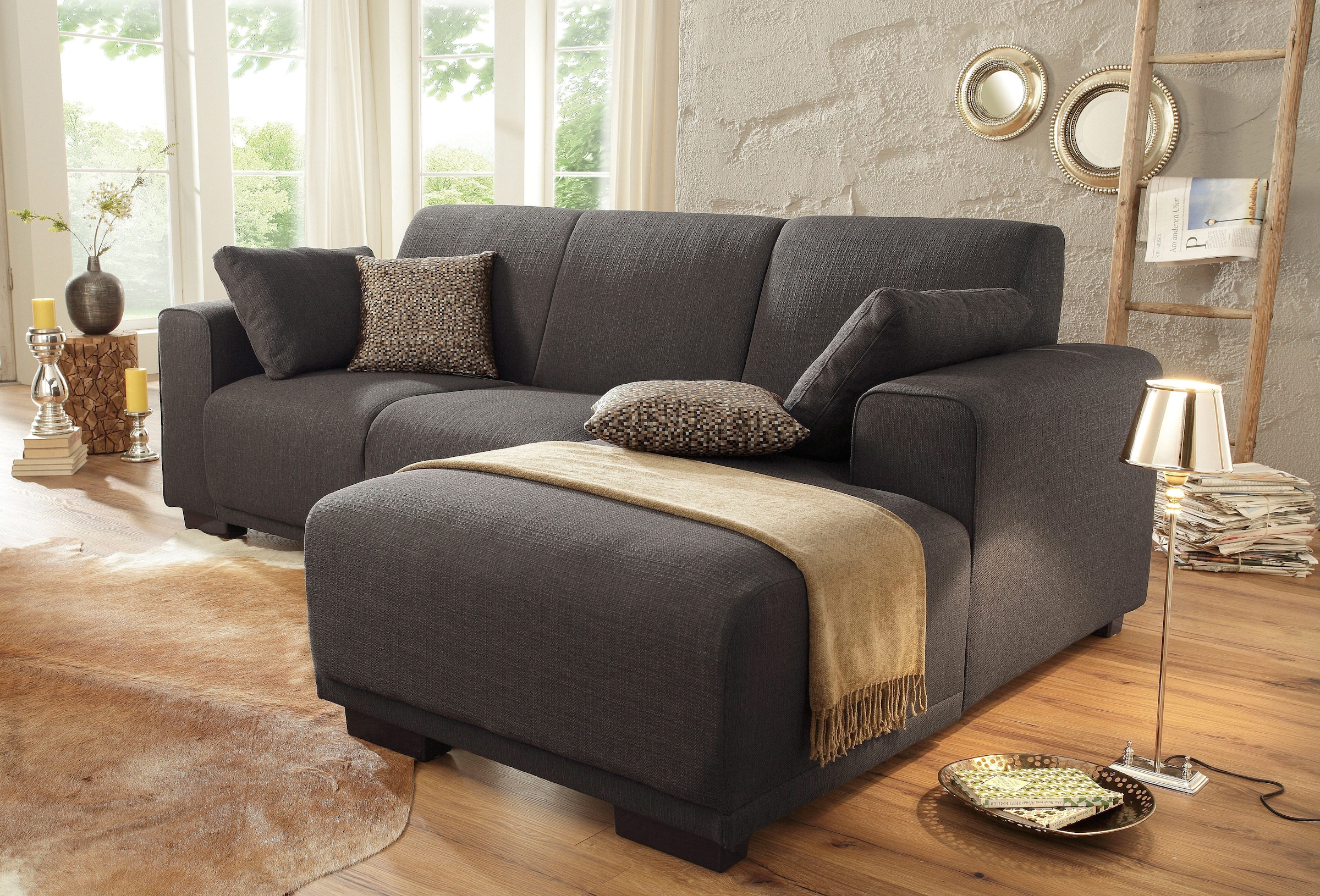 Home affaire Ecksofa »BORNHOLM L-Form mit Recamiere, Maße B/T/H: 234/162/85 cm«, Recamiere links oder rechts bestellbar, Wellenfederung, inkl. 2 Kissen