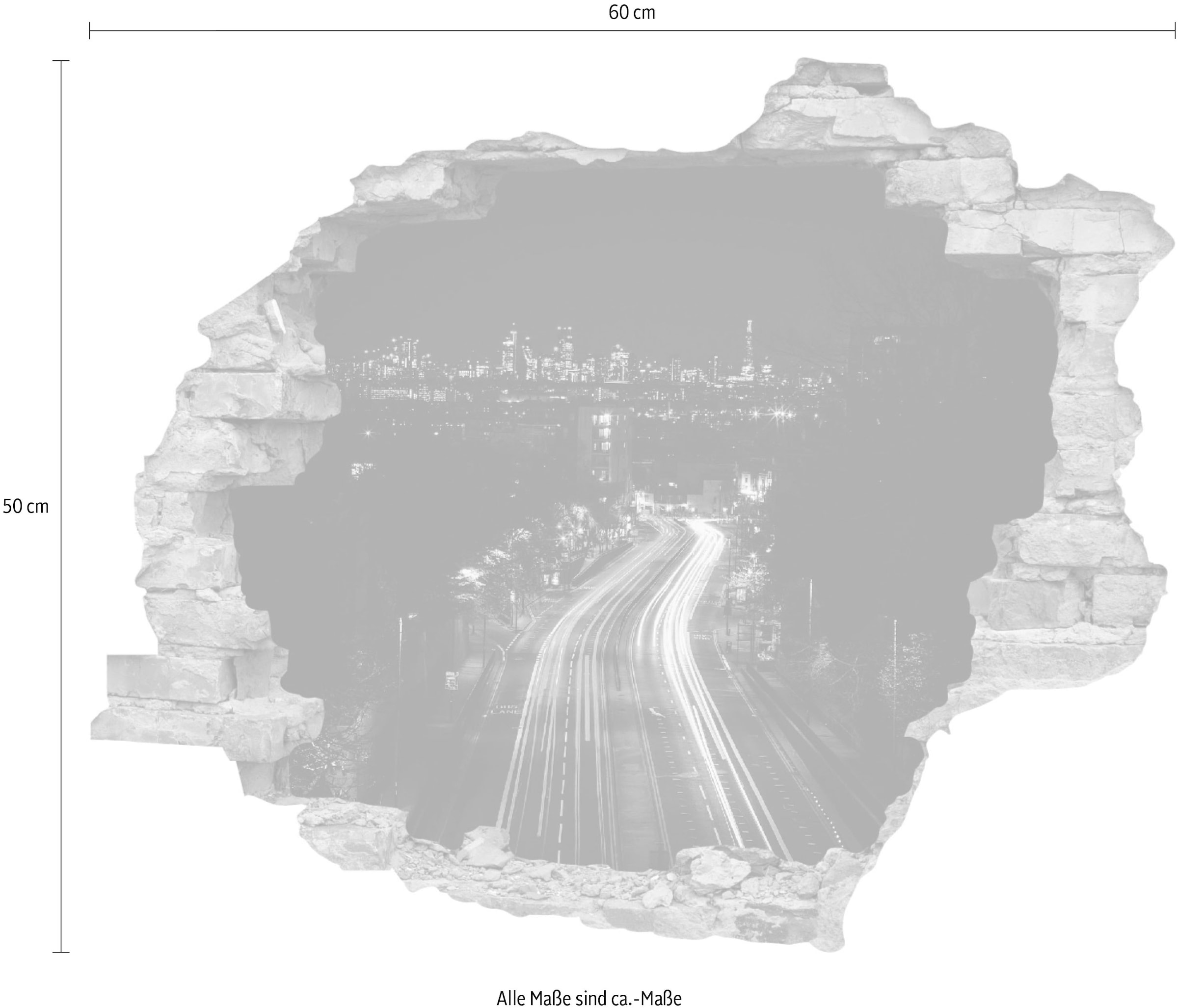 queence Wandtattoo »Straße bei Nacht«, (1 St.), Wandsticker, Wandbild, selbstklebend, 3D, Wanddurchbruch