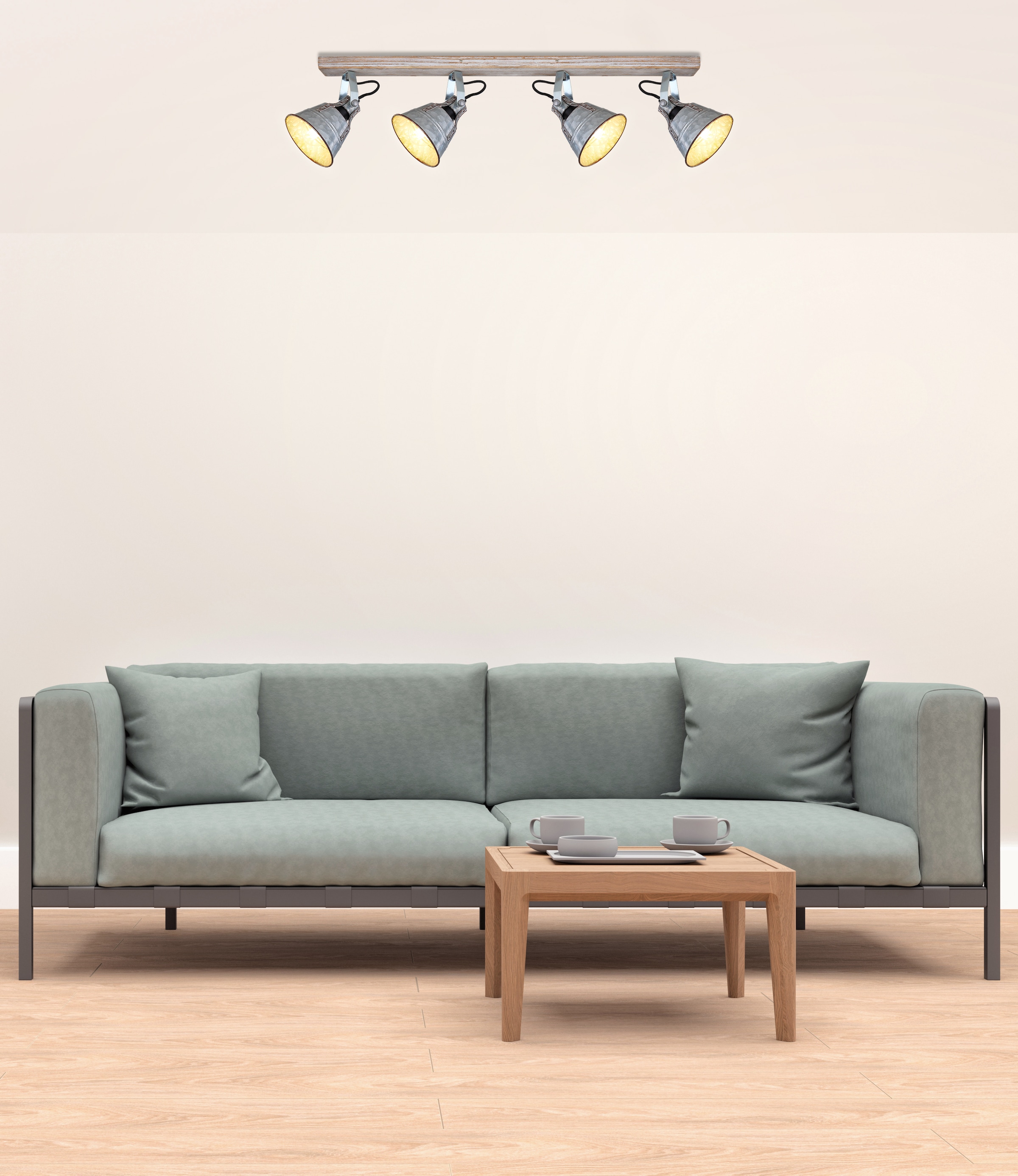 GLOBO LIGHTING Deckenspot »GÜNTHER I« E27 1 Stk. Holz-weiß Strahler mit Metall, zinkfarbener Schirm, E27 4x60W