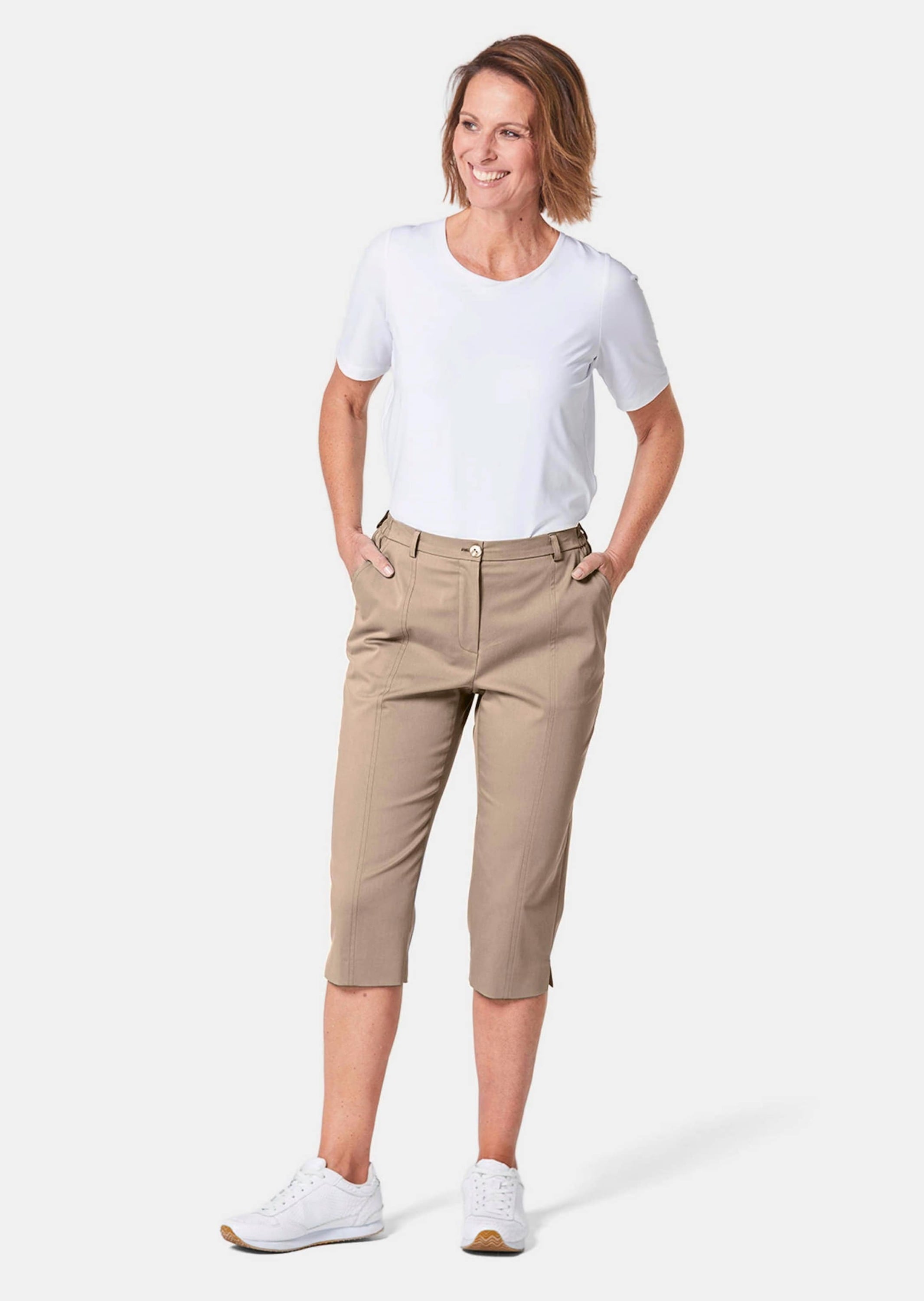 GOLDNER Caprihose »Kurzgröße Sportive Capri-Hose aus Satin«