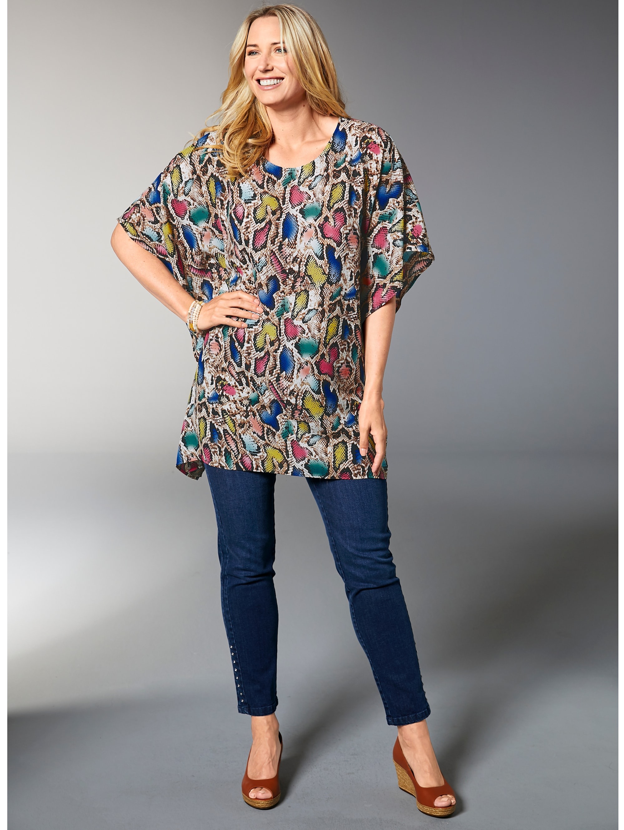 Tunika mit buntem Animaldruck