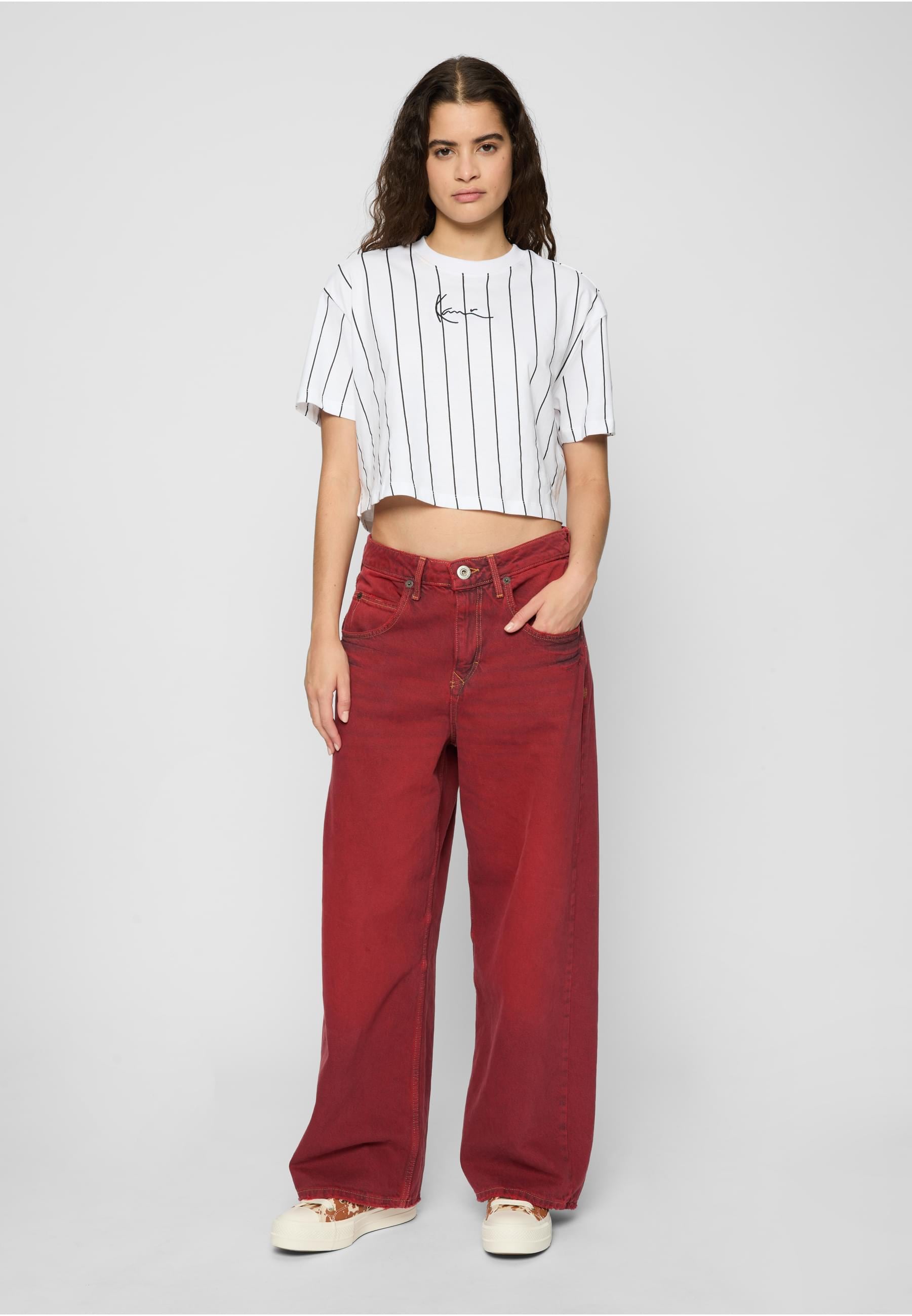 Karl Kani T-Shirt »Karl Kani Damen Small Signature Essential Pinstripe Crop Tee«, (1 tlg.)