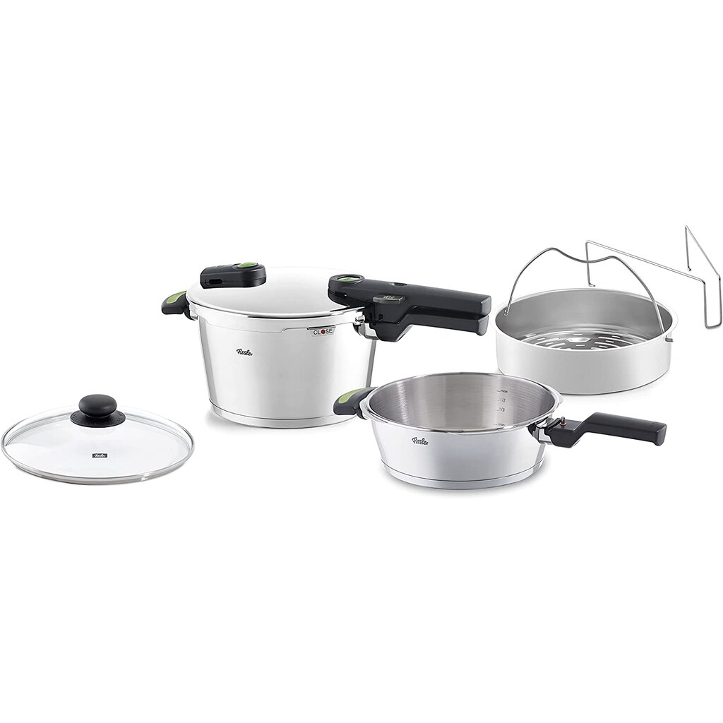 Fissler Schnellkochtopf »vitaquick green 4,5 L Bundle«, Edelstahl 18/10 , (Set, 2-tlg.), mit Pfanne und Glasdeckel 