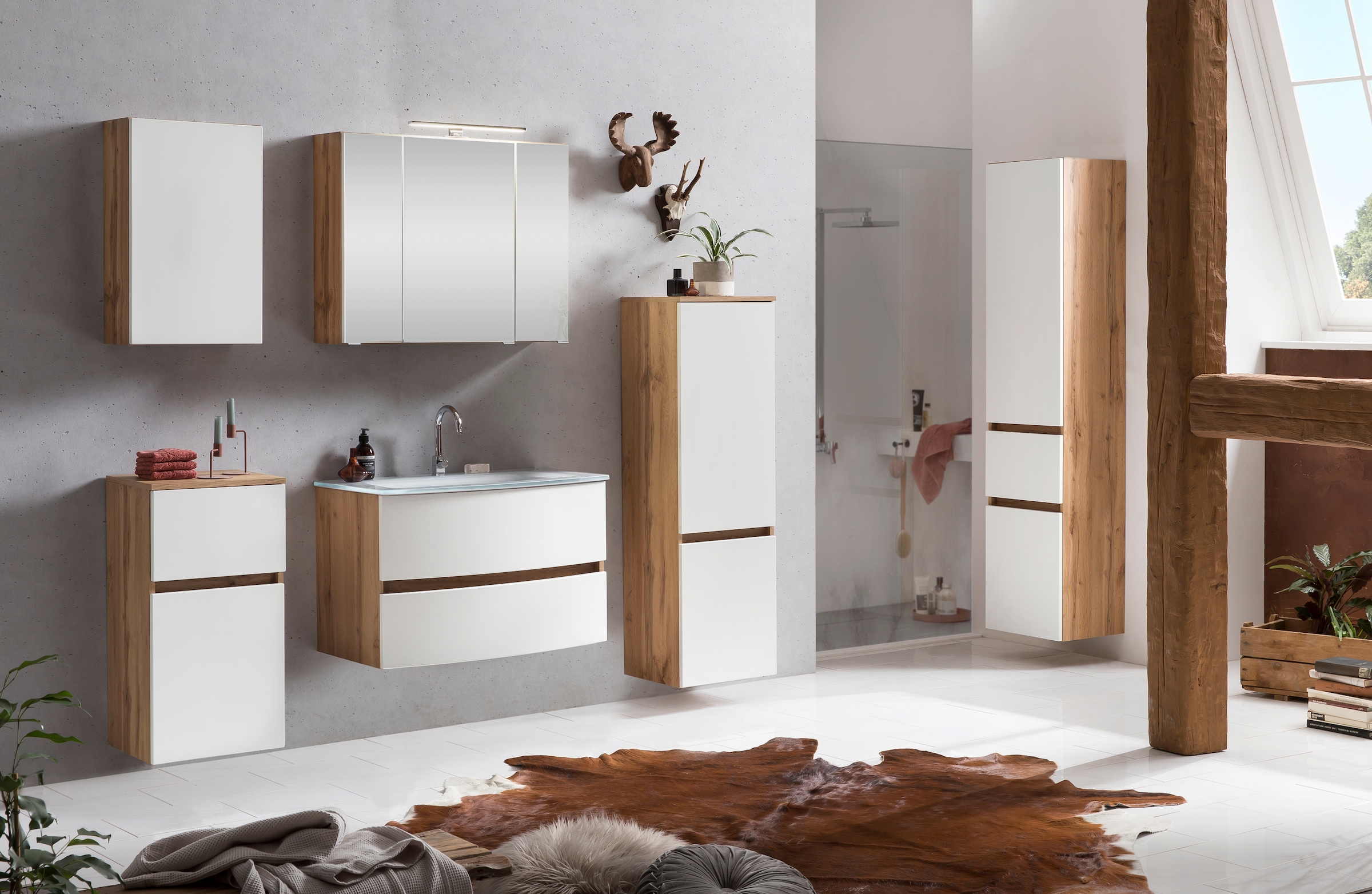 welltime Seitenschrank »Kaunas«, 40 cm breit, mit Schubkasten, Soft-Close-Funktion