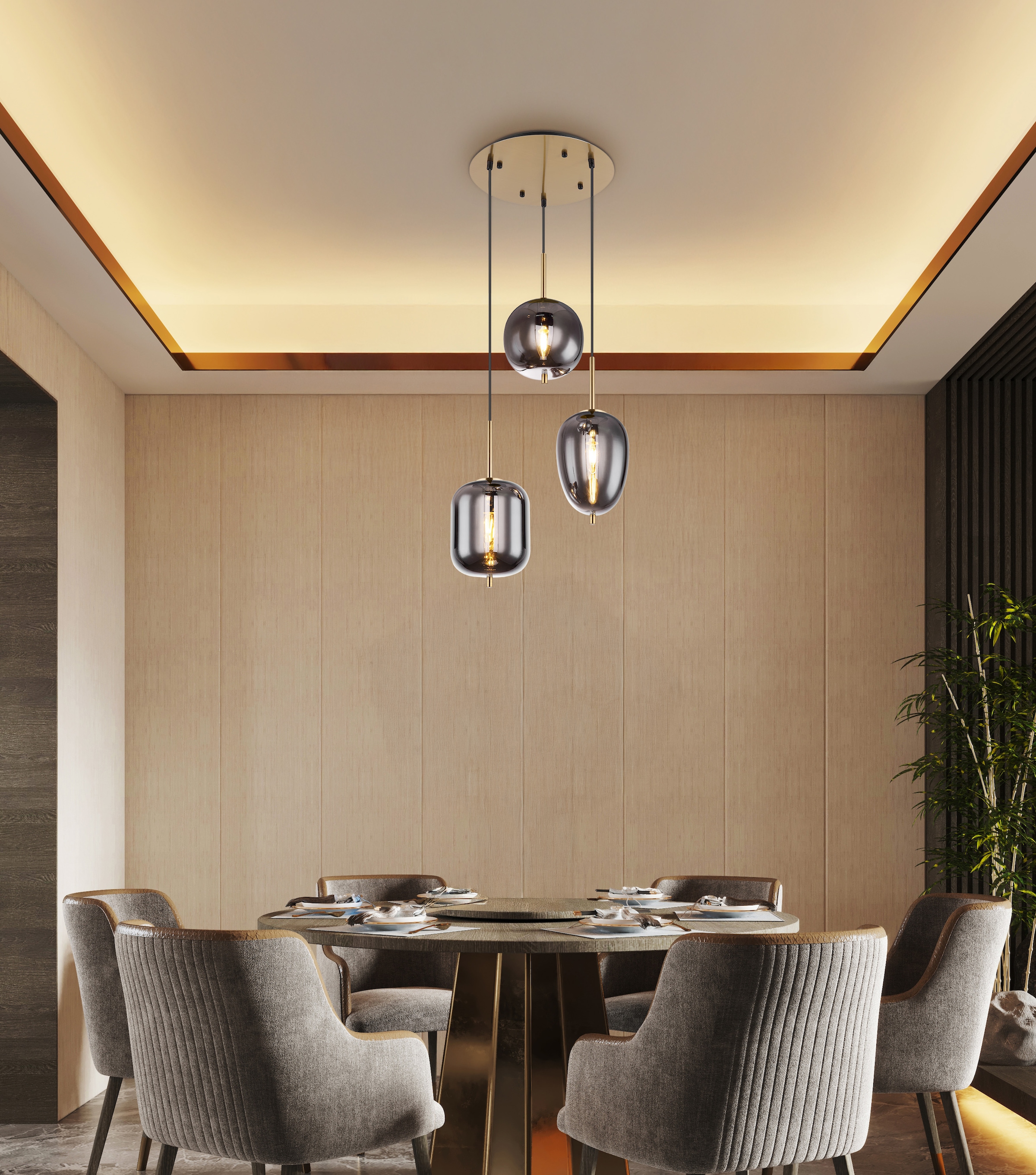 GLOBO LIGHTING Hängeleuchte »BLACKY I« E14 1 Stk. Hängeleuchte Messing matt, 3 Gläser, höhenkürzbar, E14