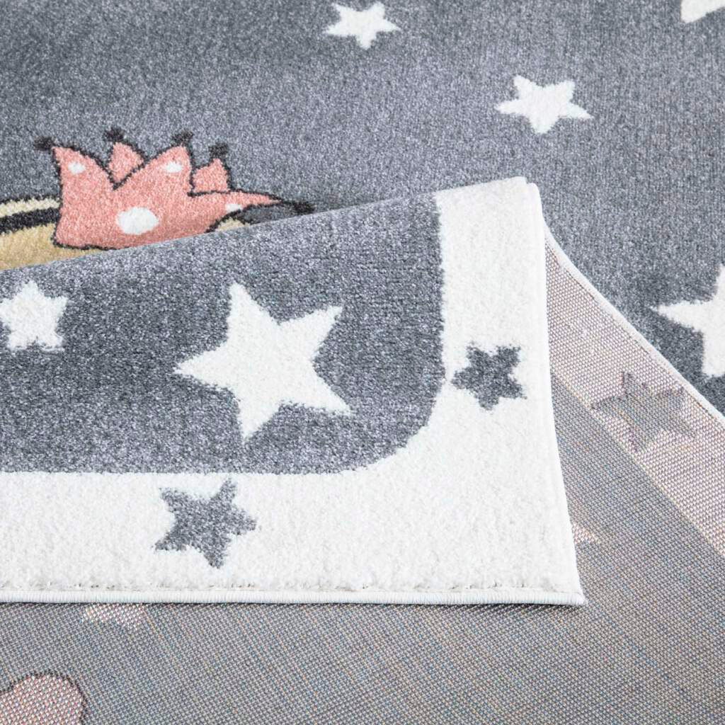 Kinderteppich CARPET CITY "ANIME893", grau, B:160cm H:11mm L:230cm, Polypropylen (PP), Teppiche, Kinderteppich, Kinderzimmer Teppich Modern mit Mond, Blumen, Wolken, Creme, Multi 3