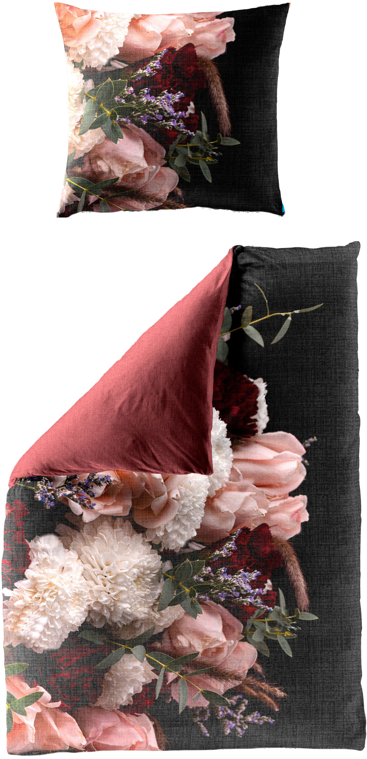 Thumbnail - BIERBAUM Wendebettwäsche "Simon" 2 Stk. tlg. Mako-Satin, 100 % Baumwolle, mit Blumen, pflegeleicht