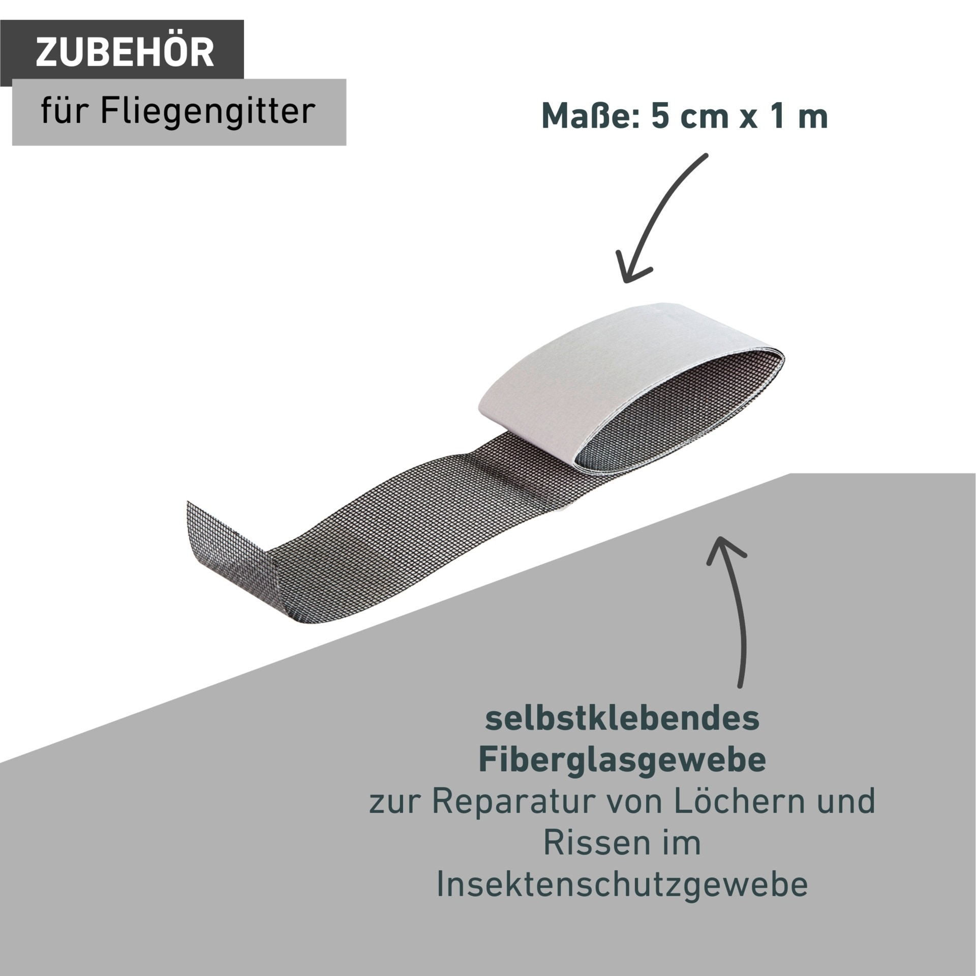 Windhager Fliegengitter-Gewebe »Repair Tape für Fliegengitter aus Fiberglasgewebe, Reparaturband« 1 Stk. tlg. Fiberglaspflaster für Insektenschutz, 5 cm x 1 m, anthrazit