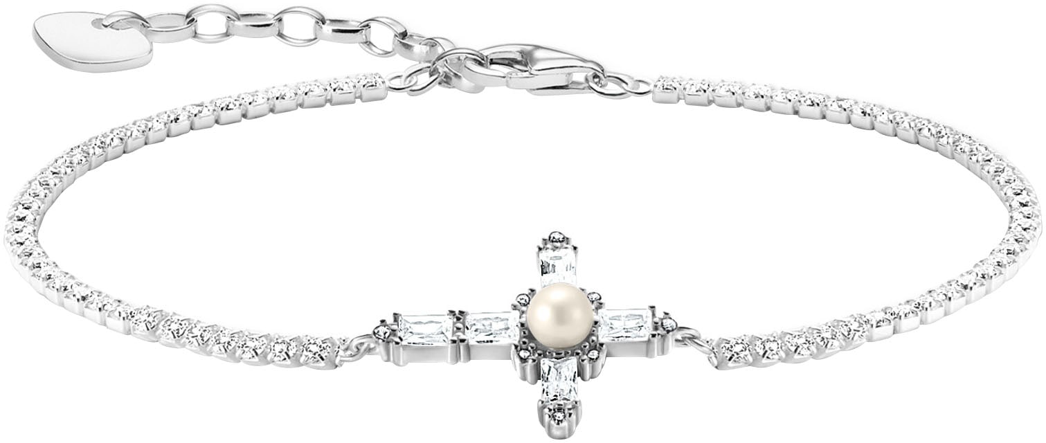 THOMAS SABO Damen Armband "Kreuz Cross Romance", 19, Perlen Silber 925 (recycelt), bunt, Perlen, Silber 925 (recycelt), Armbänder, mit Zirkonia