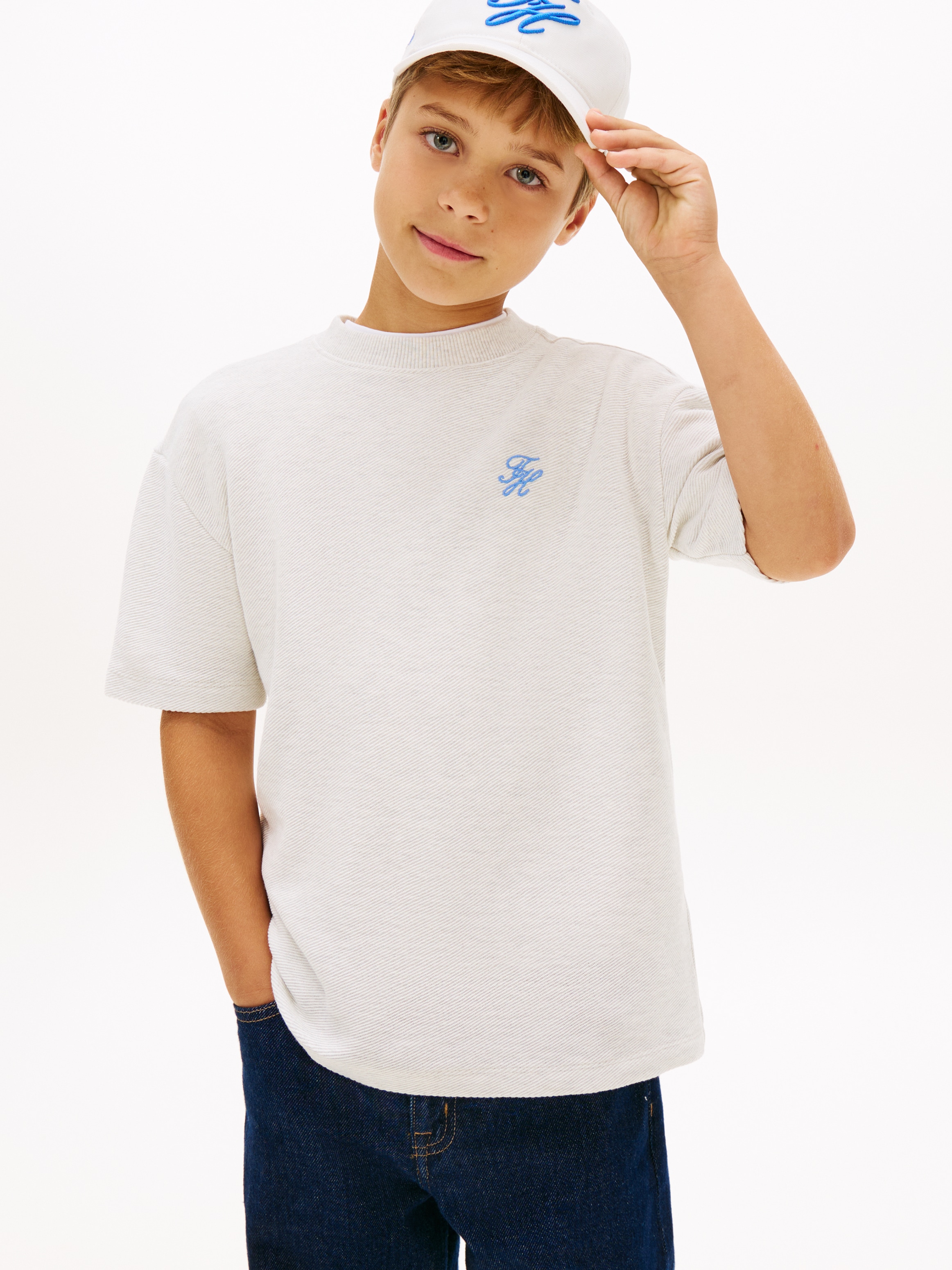 Tommy Hilfiger T-Shirt »TH SCRIPT JERSEY TWILL T-SHIRT« Kinder bis 16 Jahre, Rundhals, bestickt