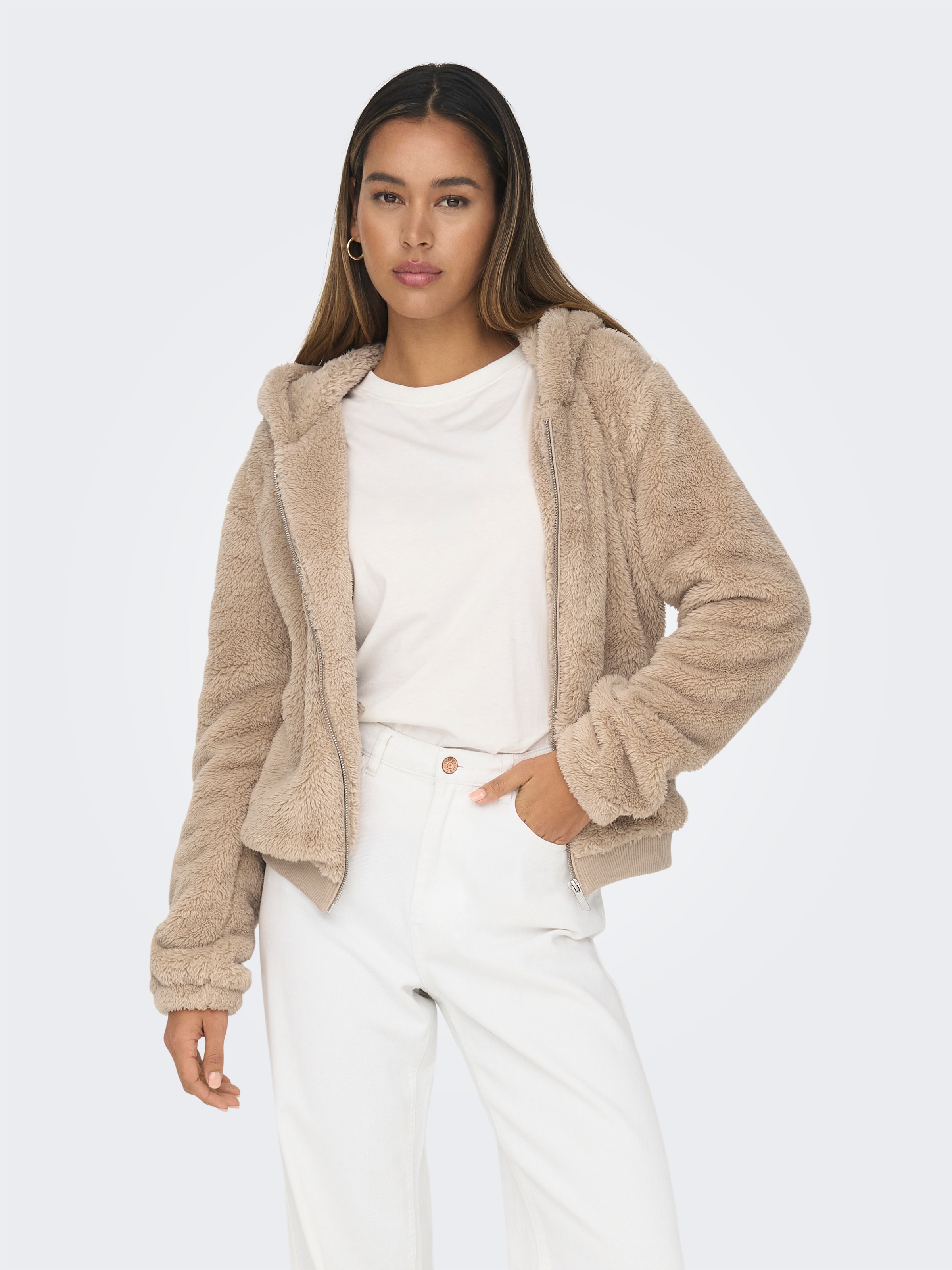 ONLY Kapuzenplüschjacke "ONLNEWANNA CONTACT SHERPA JKT OTW NOOS", mit Kapuz günstig online kaufen