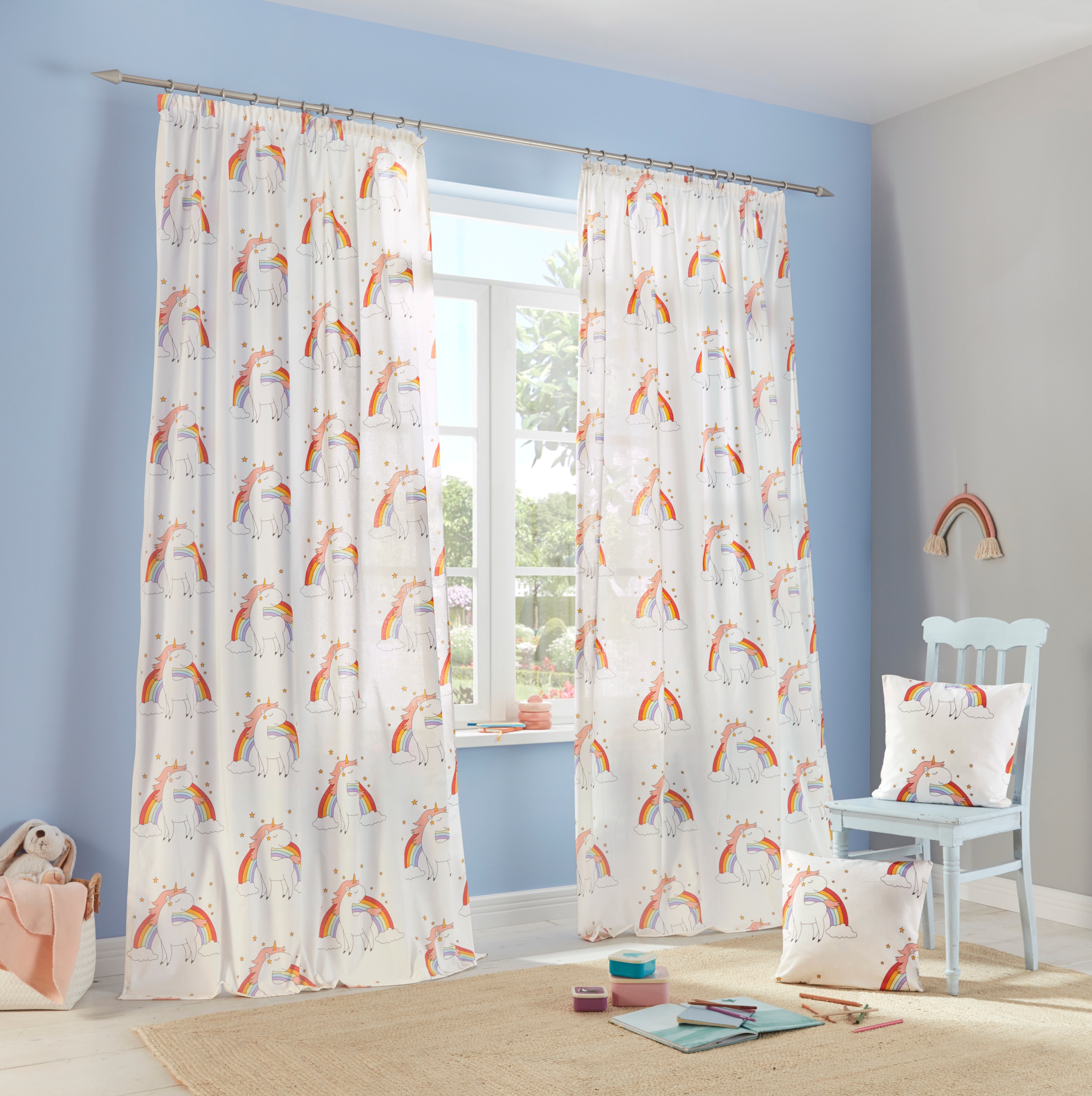 Lüttenhütt Gardine "EINHORN" Kräuselband 1 Stk. tlg. Kindergardine, bedruck günstig online kaufen