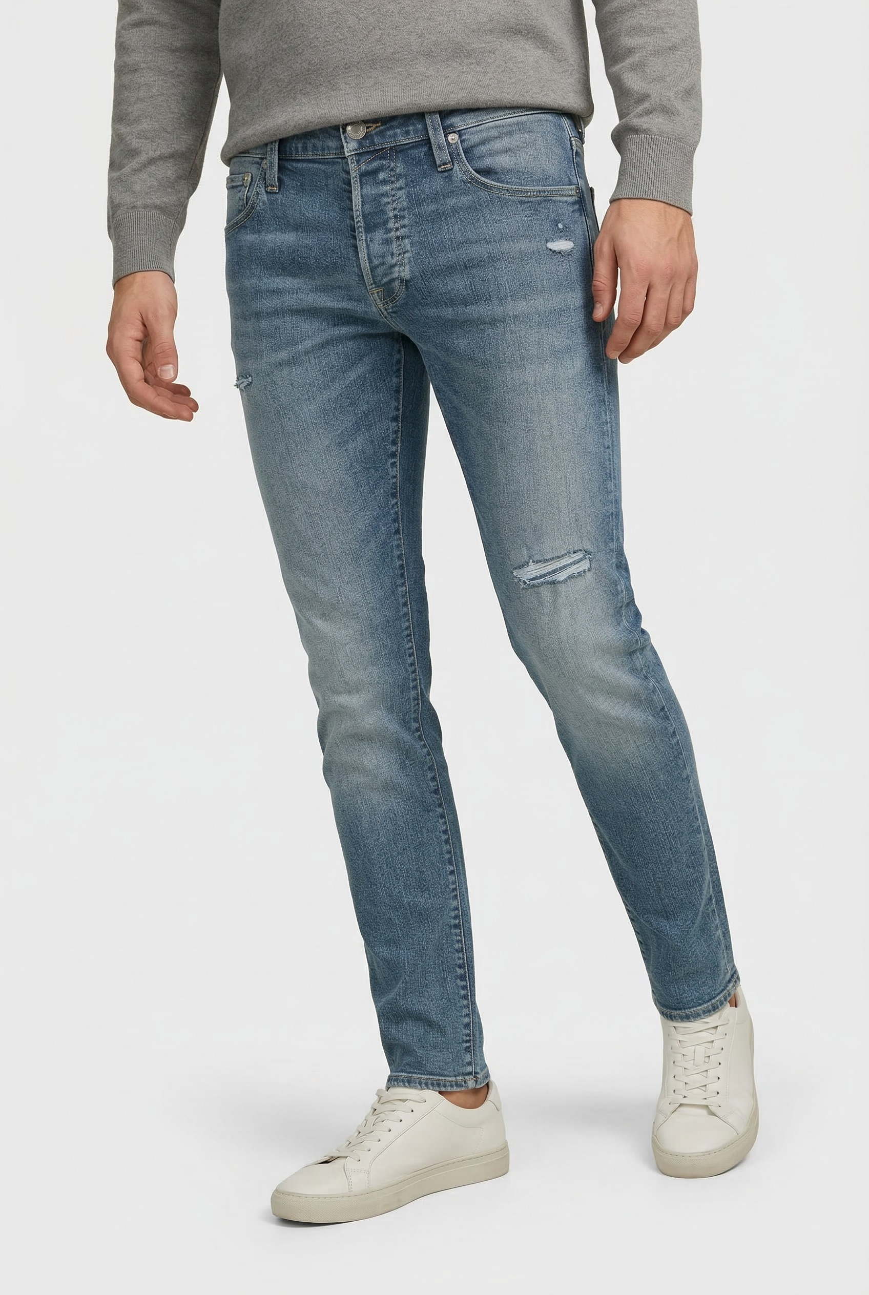 Slim-fit-Jeans JACK & JONES "JJIGLENN JJORIGINAL", Herren, Gr. 32, Länge 34, blau denim, Denim/Jeans, Obermaterial: 76% Baumwolle, 22% Polyester, 2% Elasthan, Abriebeffekte, slim fit, Jeans Slim-fit-Jeans 2