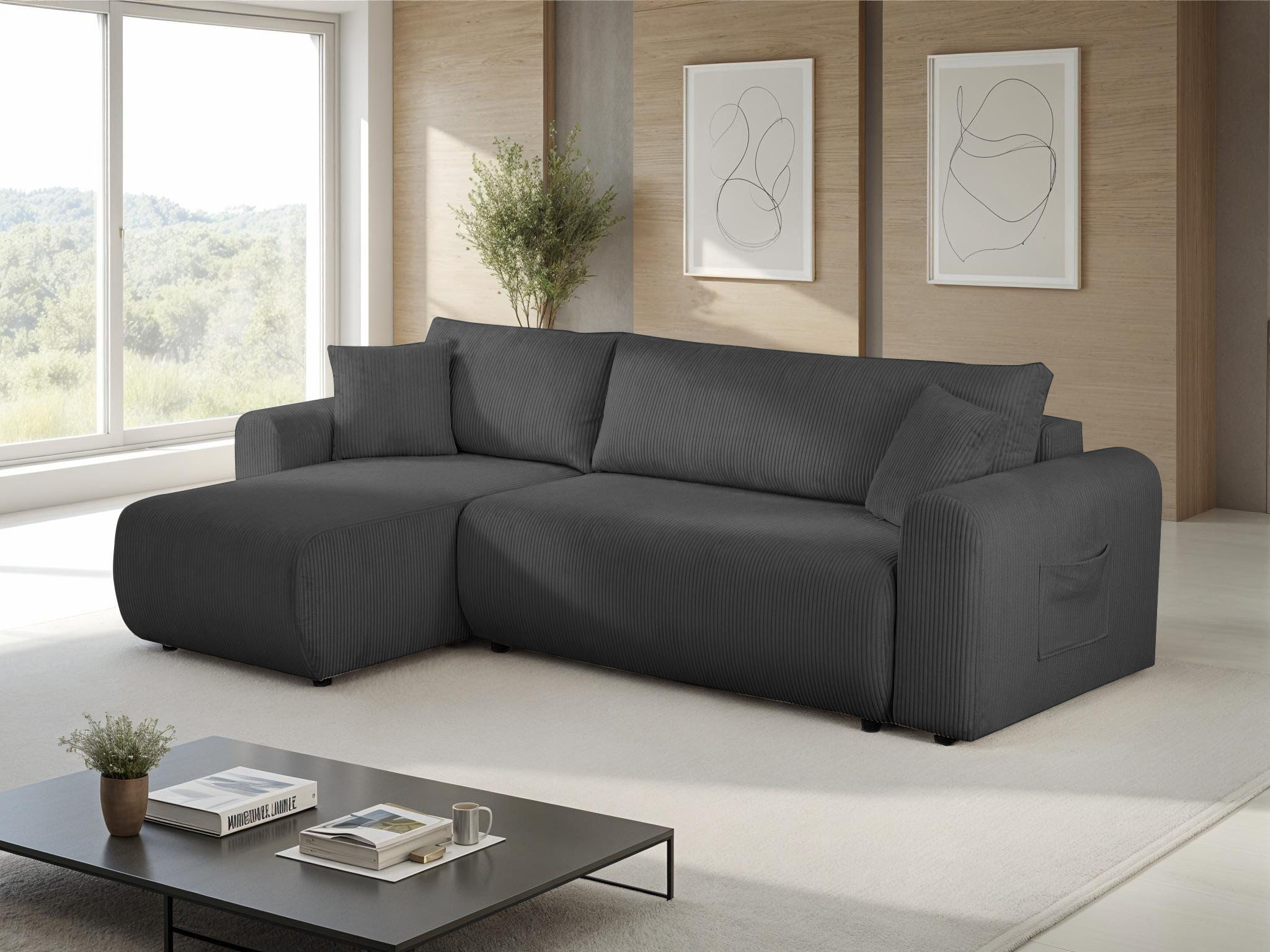 OTTO home Ecksofa "JONAA Cord L-Form, 241cm. OTTO. Verlässliche Qualität" Tonnentaschen-Federkern, Bettkasten, Schlafsofa (133/200)