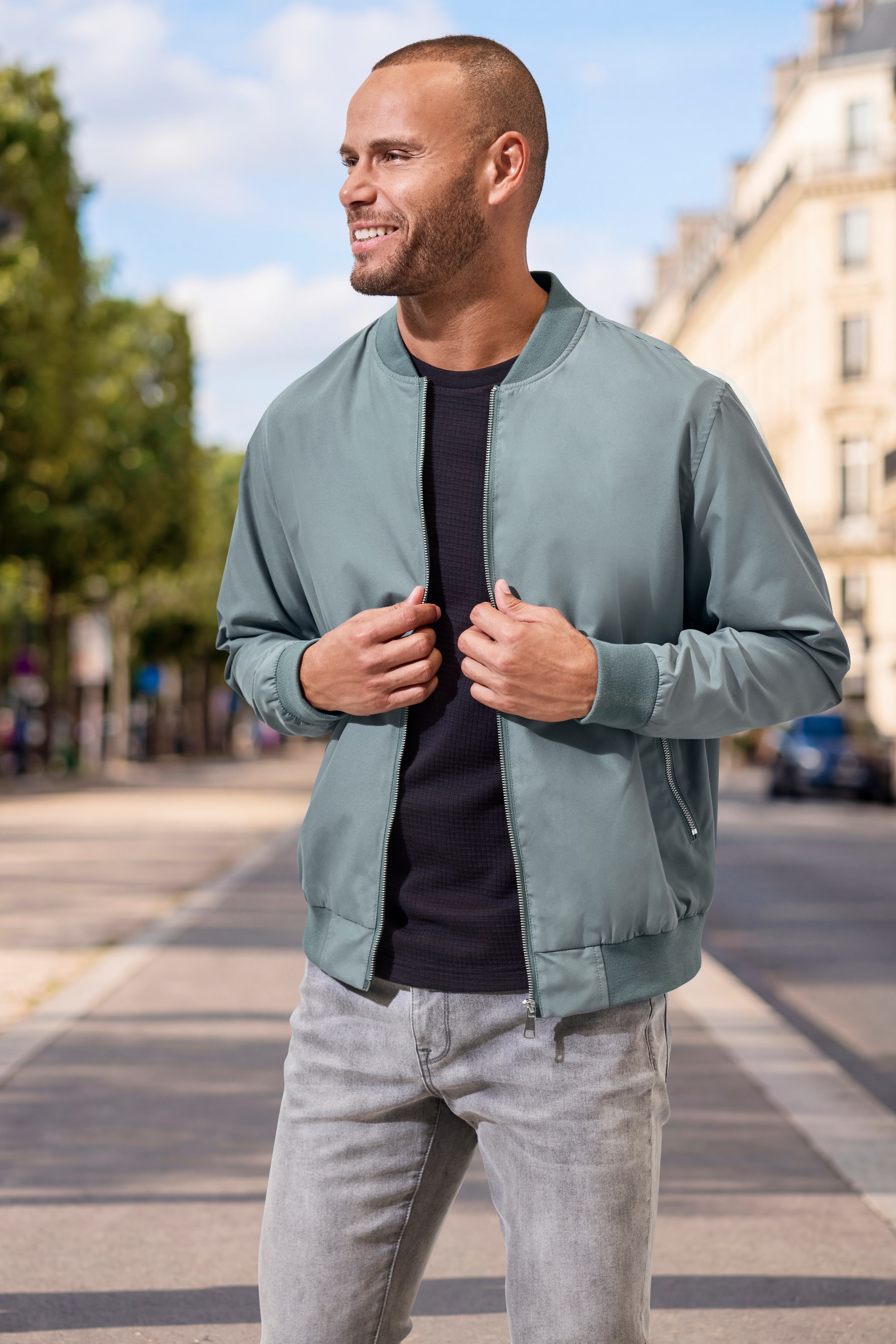 John Devin Bomberjacke "/ Blouson mit Rippkragen", Pilotenjacke / Übergangsjacke mit Innentasche, regular fit