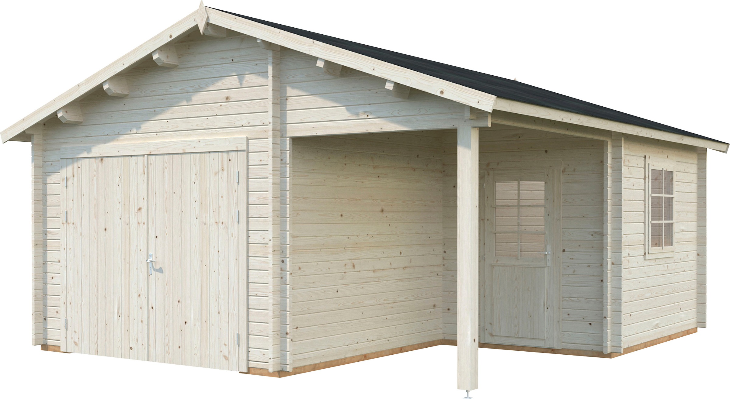 Palmako Garage »Roger«, BxTxH: 564x601x321 cm, mit Anbau und Holztor, transparent