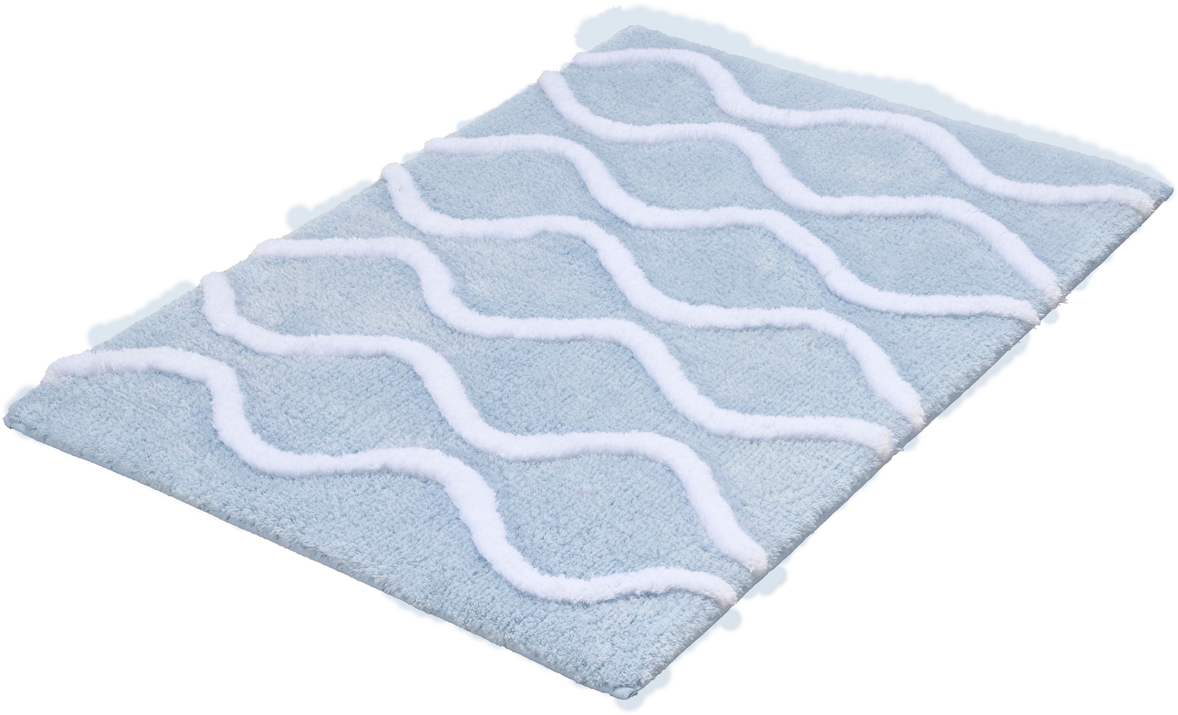 Kleine Wolke Badematte "Piana, Badvorleger, Badezimmer Teppich" Höhe 23 mm rutschhemmend beschichtet fußbodenheizungsgeeignet Badteppich, modernes Wellen 3D-Design