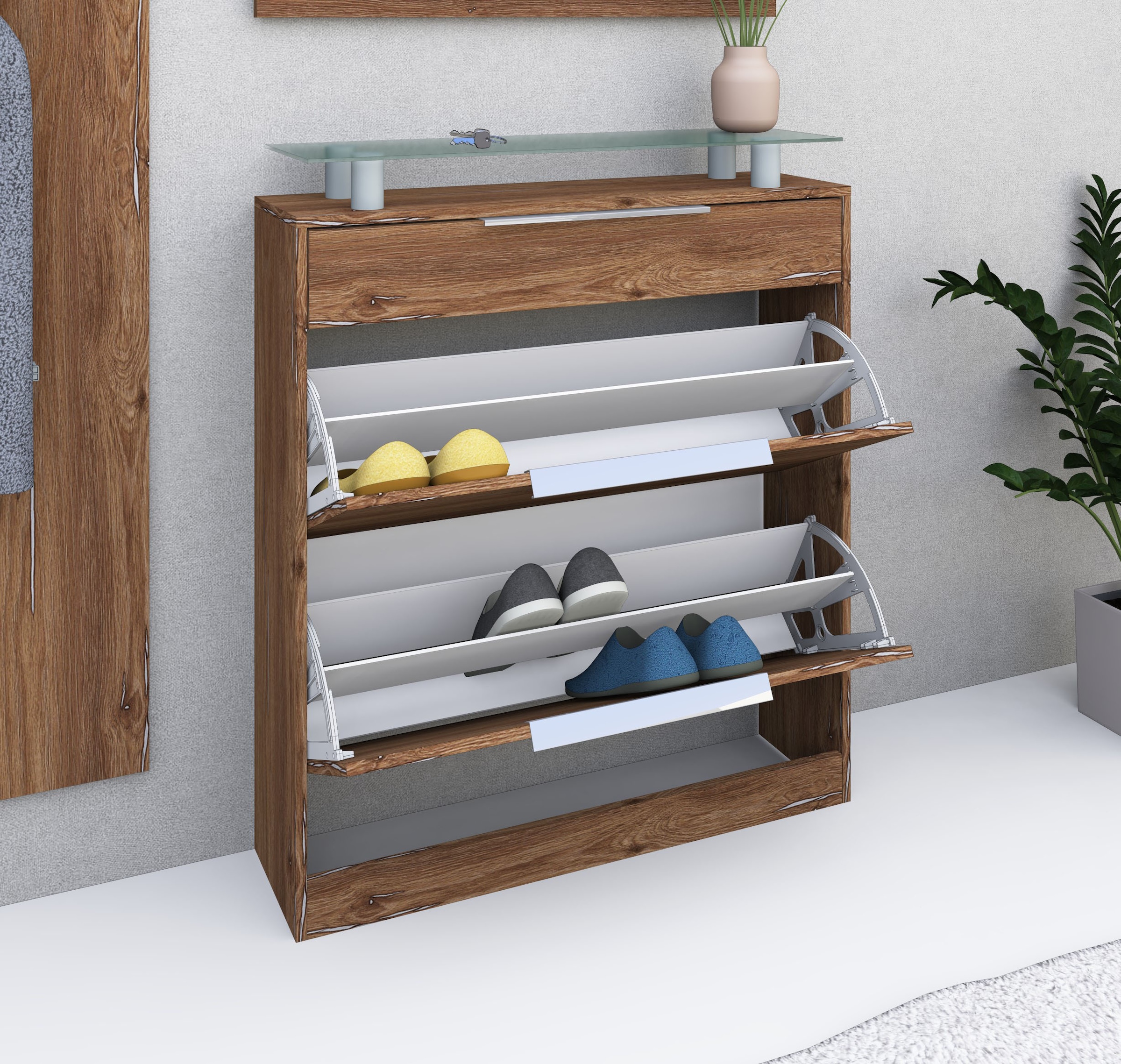 borchardt Möbel Garderoben-Set »Oliva«, (3-tlg.), mit stehendem Schuhschrank, Paneel und Spiegel