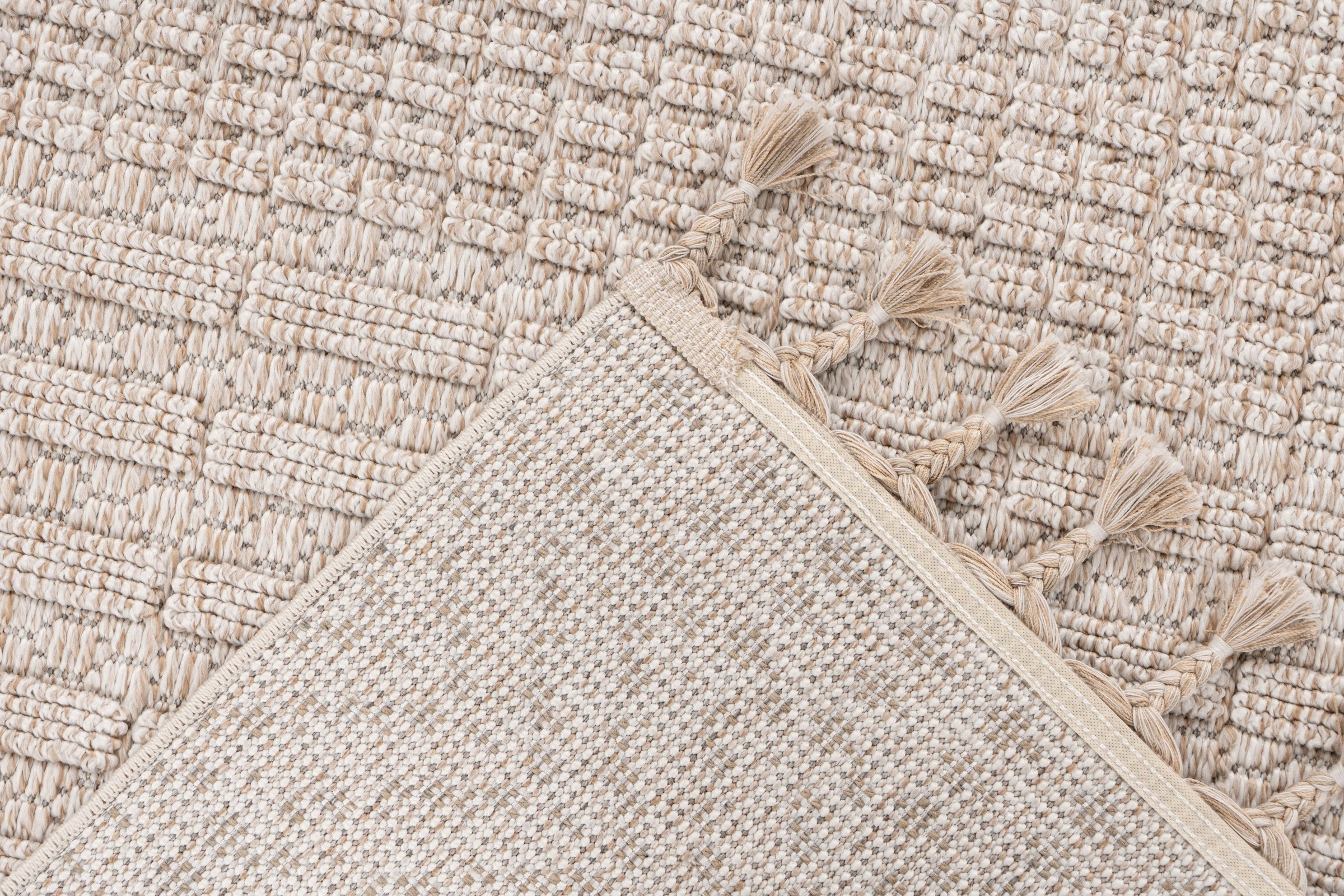Teppich KAYOOM "Reef 125", beige, B:160cm H:9mm L:230cm, Polypropylen, Teppiche, Teppich, Kurzflor, Struktur, mit Fransen, Wohnzimmer 3