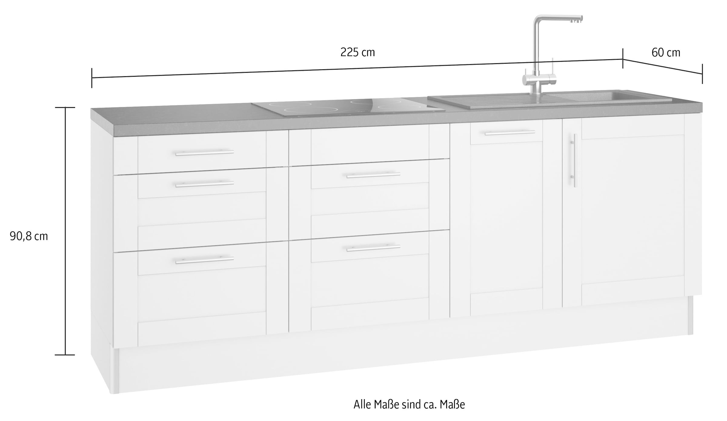 OPTIFIT Küche »Ahus«, Breite 225 Close Soft cm, wahlw. Mit | BAUR Fronten E-Geräten, MDF Funktion