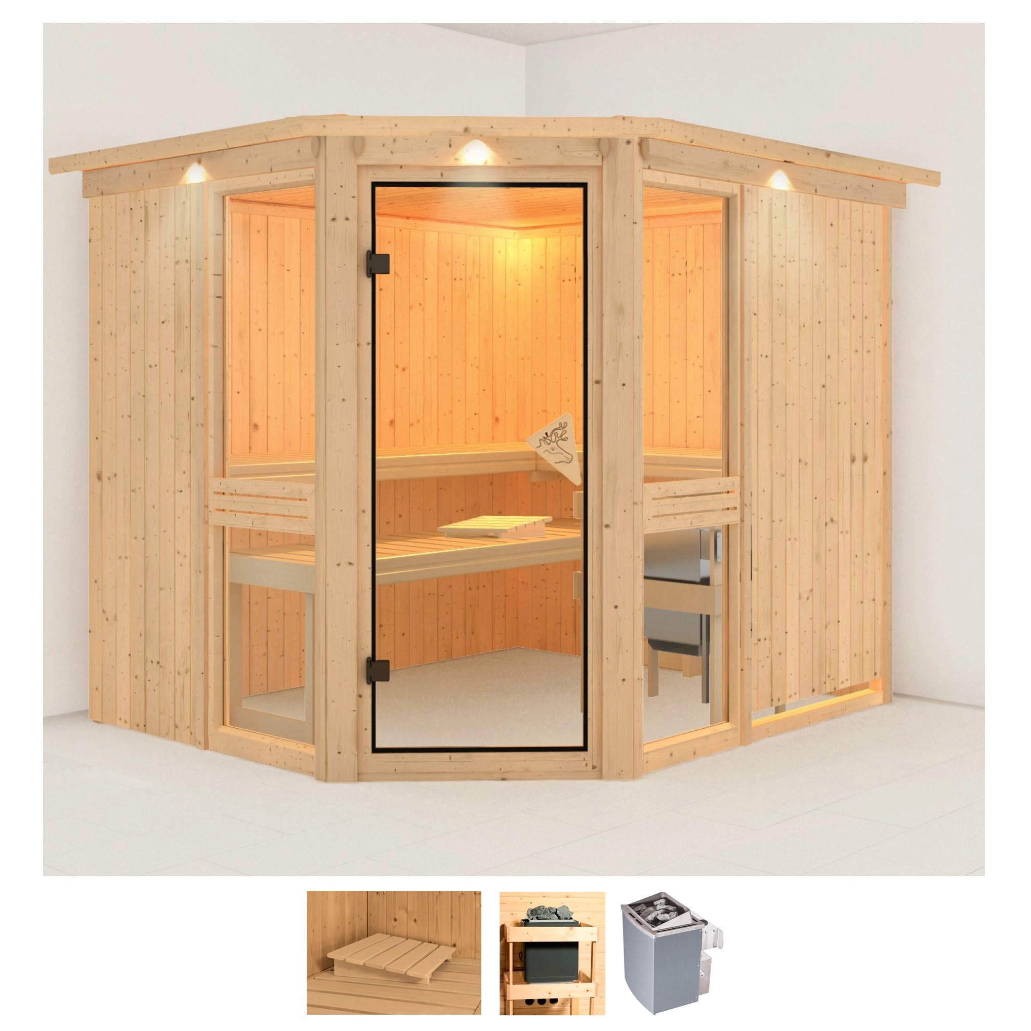 KARIBU Sauna "Aline 3", Saunaofen, integrierte Steuerung, 9 kW, beige, Saunen, 9-kW-Ofen mit integrierter Steuerung