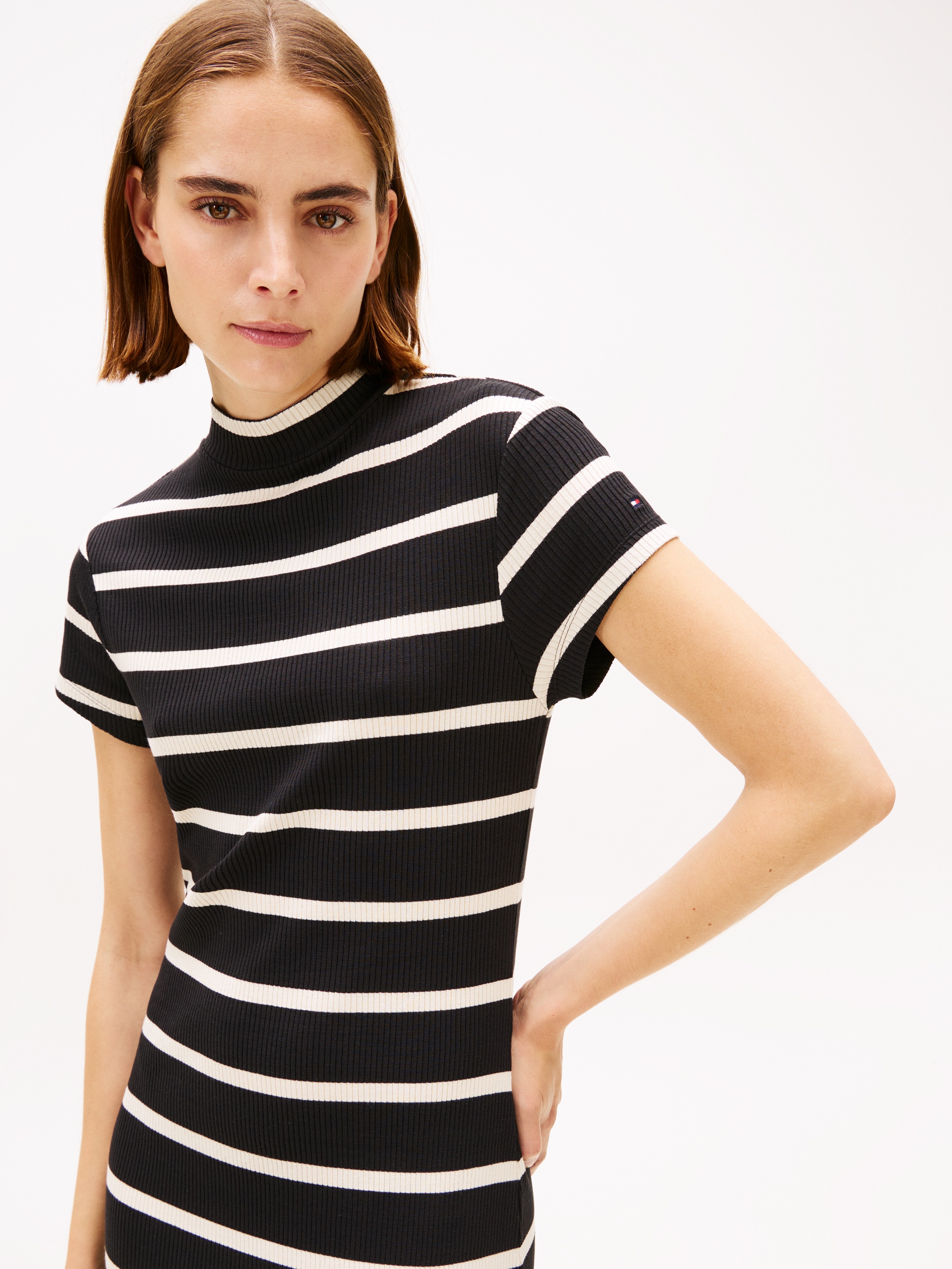 Thumbnail - Tommy Hilfiger Jerseykleid "SLIM 5X2 RIB MOCK-NK SS DRS" in gerippter Struktur