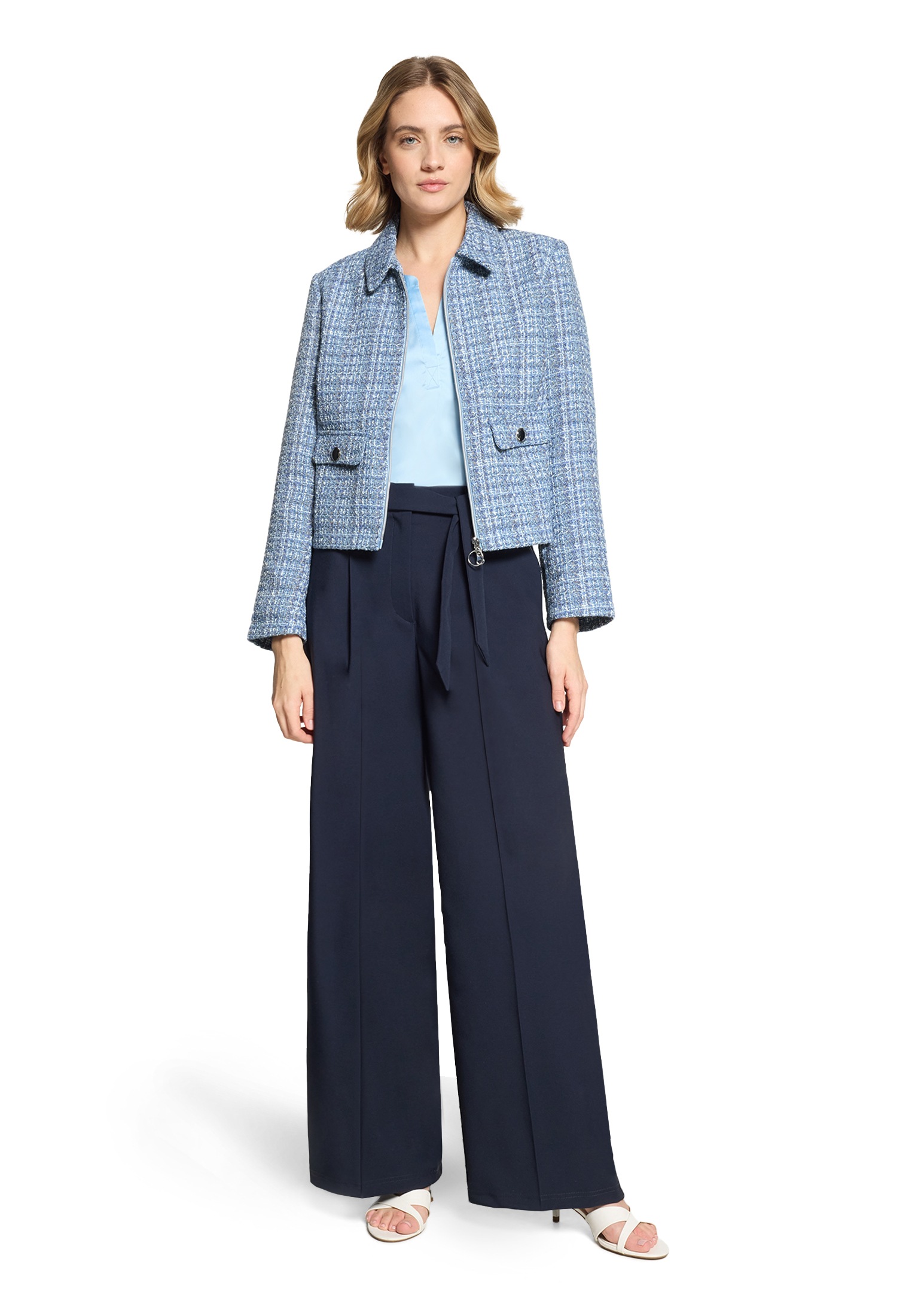 Jackenblazer BETTY BARCLAY "Damen langarm", Damen, Gr. 44, blau, weiß, Bouclé, Obermaterial: 100% Polyester; Futter: 100% Polyester, Basic, normal normal, Blazer 3