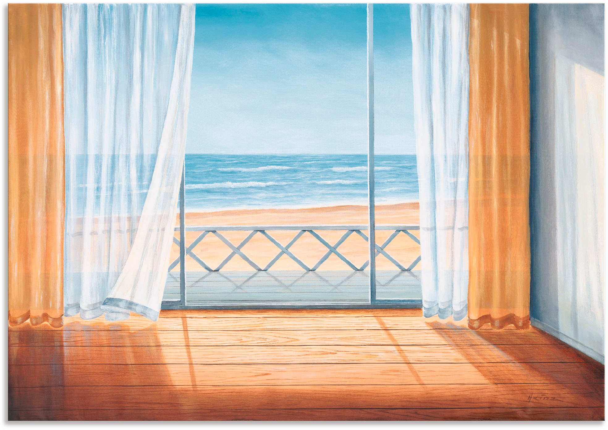 Wandbild »Terrasse mit Meerblick«, Fensterblick, (1 St.), als Alubild, Outdoorbild,...