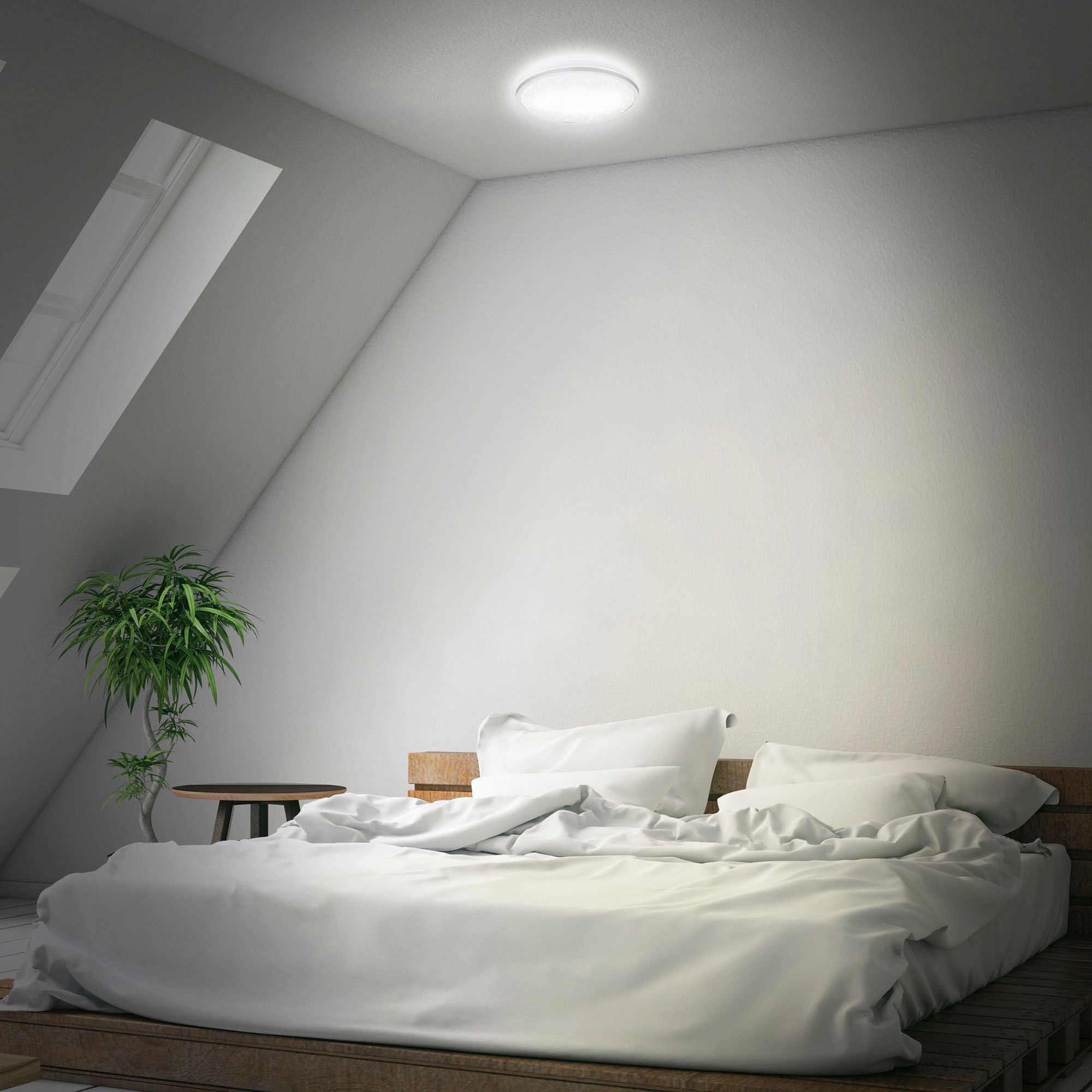 B.K.Licht LED Deckenleuchte mit Backlighteffekt und Sternencover, 1 x LED-Platine 18 Watt 2.000lm, 4.000K, nicht dimmbar, Ø 28 cm