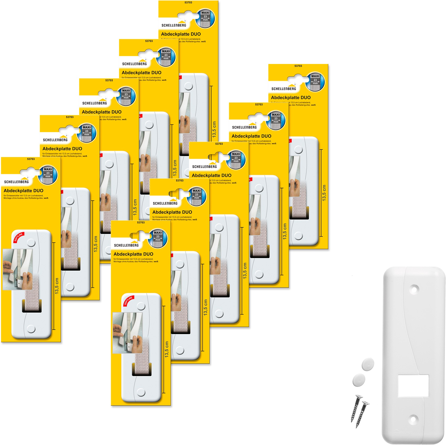 SCHELLENBERG Gurtwickler-Abdeckplatte "Duo Maxi, 13,5 cm Lochabstand, langlebig aus Kunststoff", 10 Stk., weiß, Abdeckblenden, Rollladen