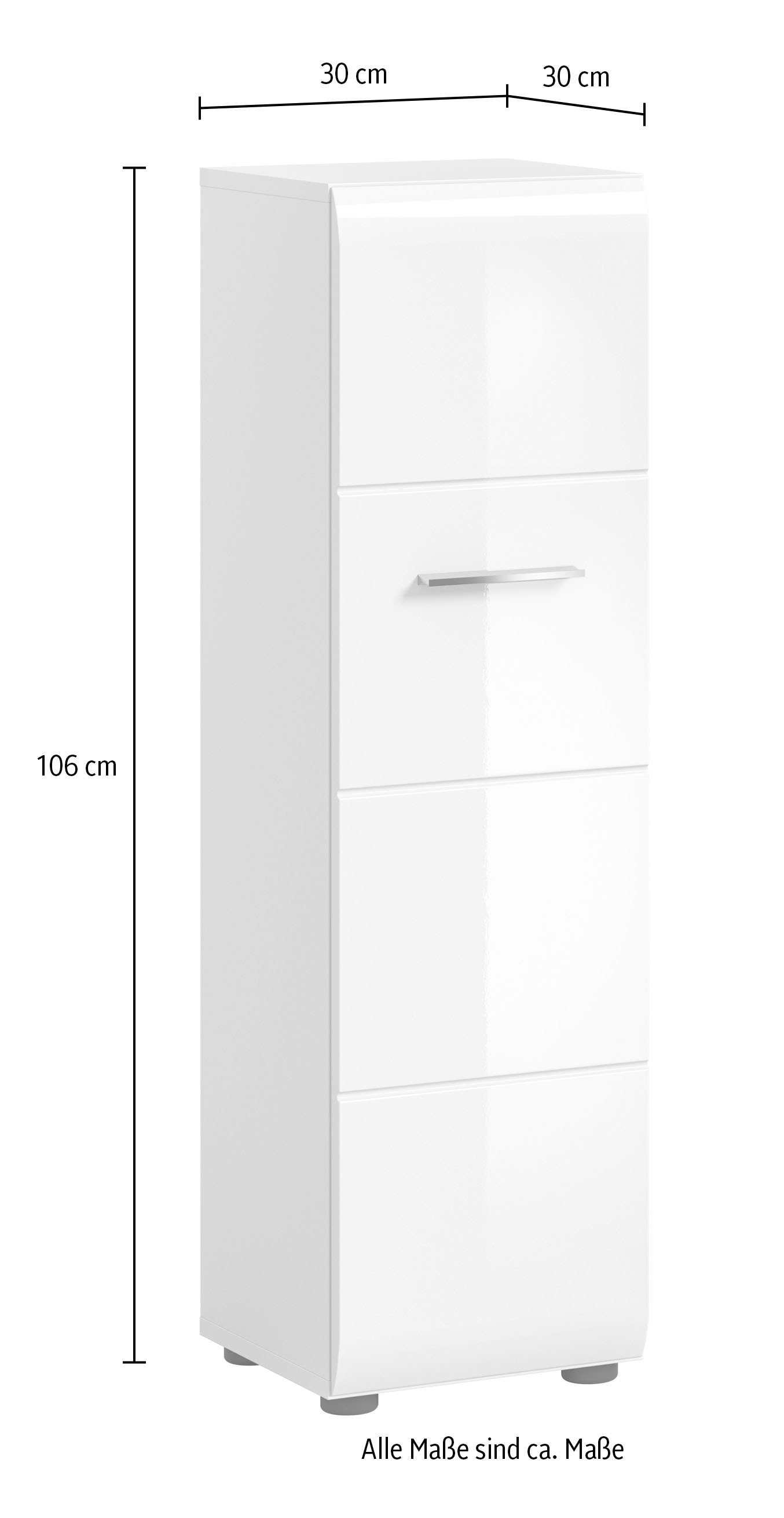 INOSIGN Stauraumschrank, (1 St.), Florenz, Stauraumschrank, Weiß Hochglanz, 30 cm breit, 4 Fächer