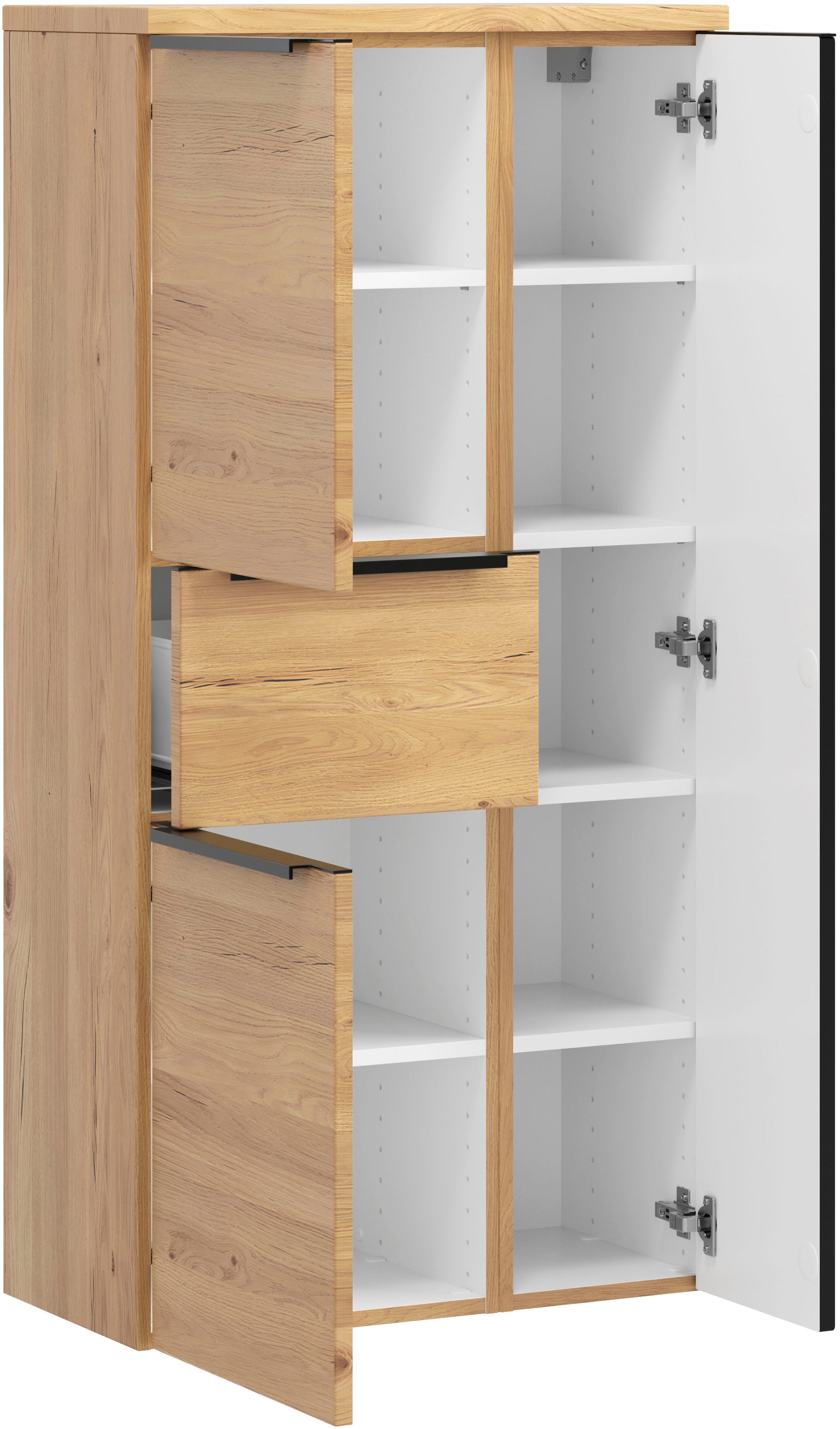 welltime Midischrank »MAILAND, Softclose-Auszug, gedämpfte Scharniere, hochwertiges MDF« Maße (B/H/T): ca. 65/130/35 cm,  Wildeiche, gedämpfte Scharniere und  Softclose-Auszug