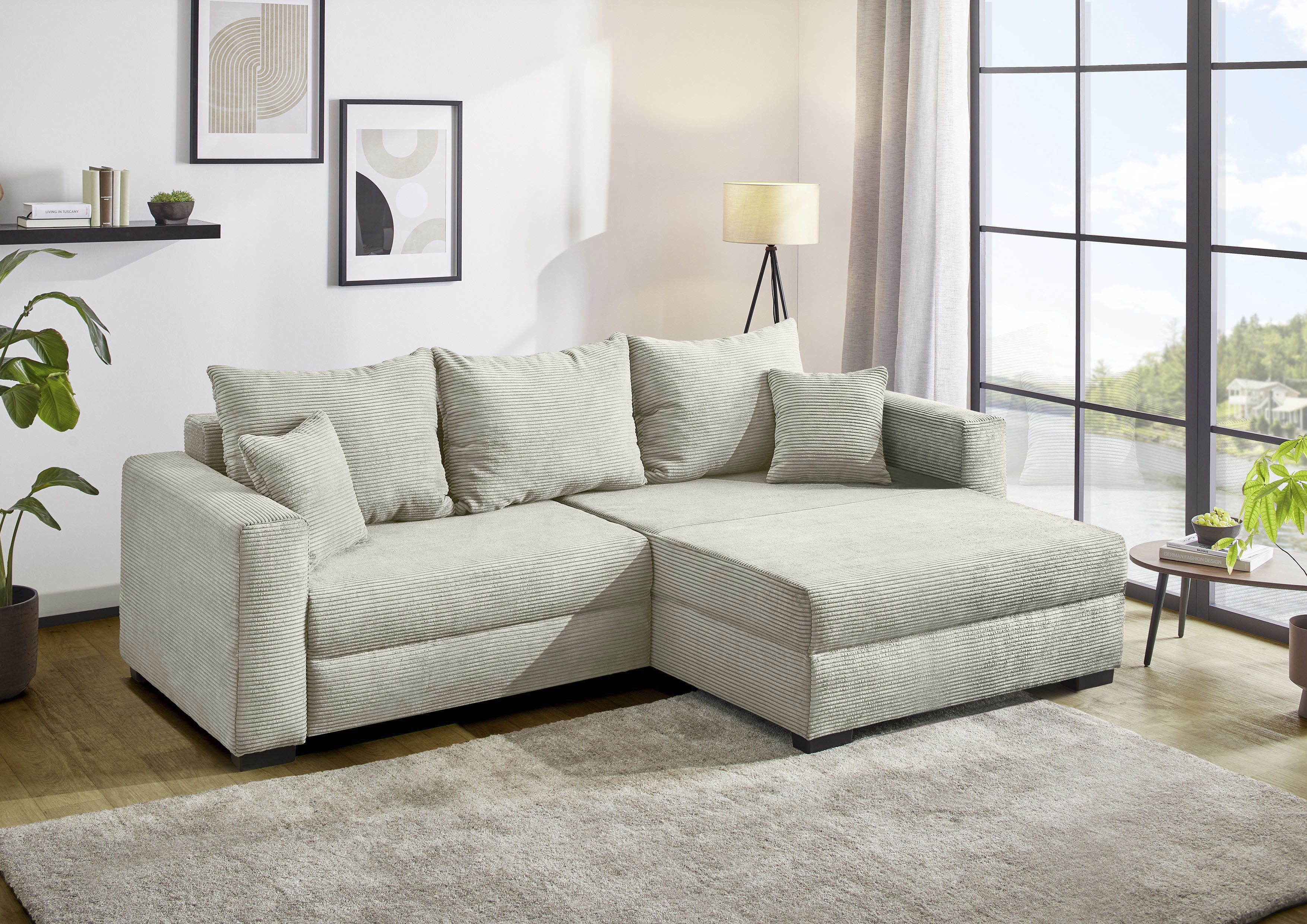 Jockenhöfer Gruppe Ecksofa "Ecksofa Elmau, Größe Ottomane: XL, B:261cm" mit Schlaffunktion, Bettkasten & 2 Zierkissen