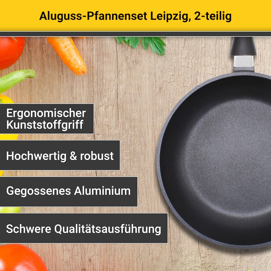 Krüger Pfannen-Set »Aluguss Pfannenset LEIPZIG, 2 tlg.«, Aluminiumguss, (Set, 2 tlg., 1x Eckpfanne 28x28 cm (H. 4,5 cm), 1x Bratpfanne Ø 24 cm (H. 6,5 cm)