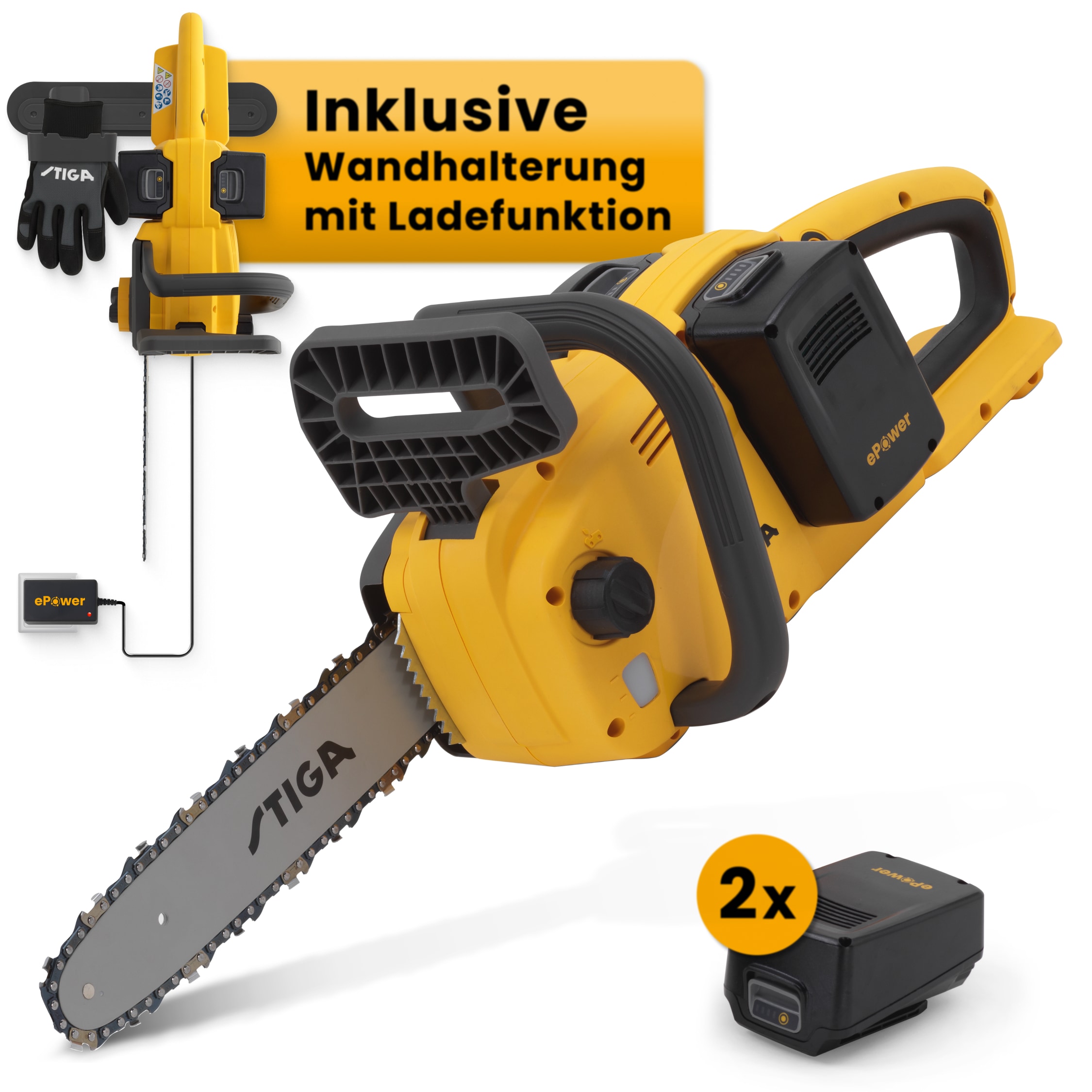 STIGA GARDEN Akku-Kettensäge "CS 300e" 12" Schwert, inkl. 2x 4 Ah Akku und Ladegerät