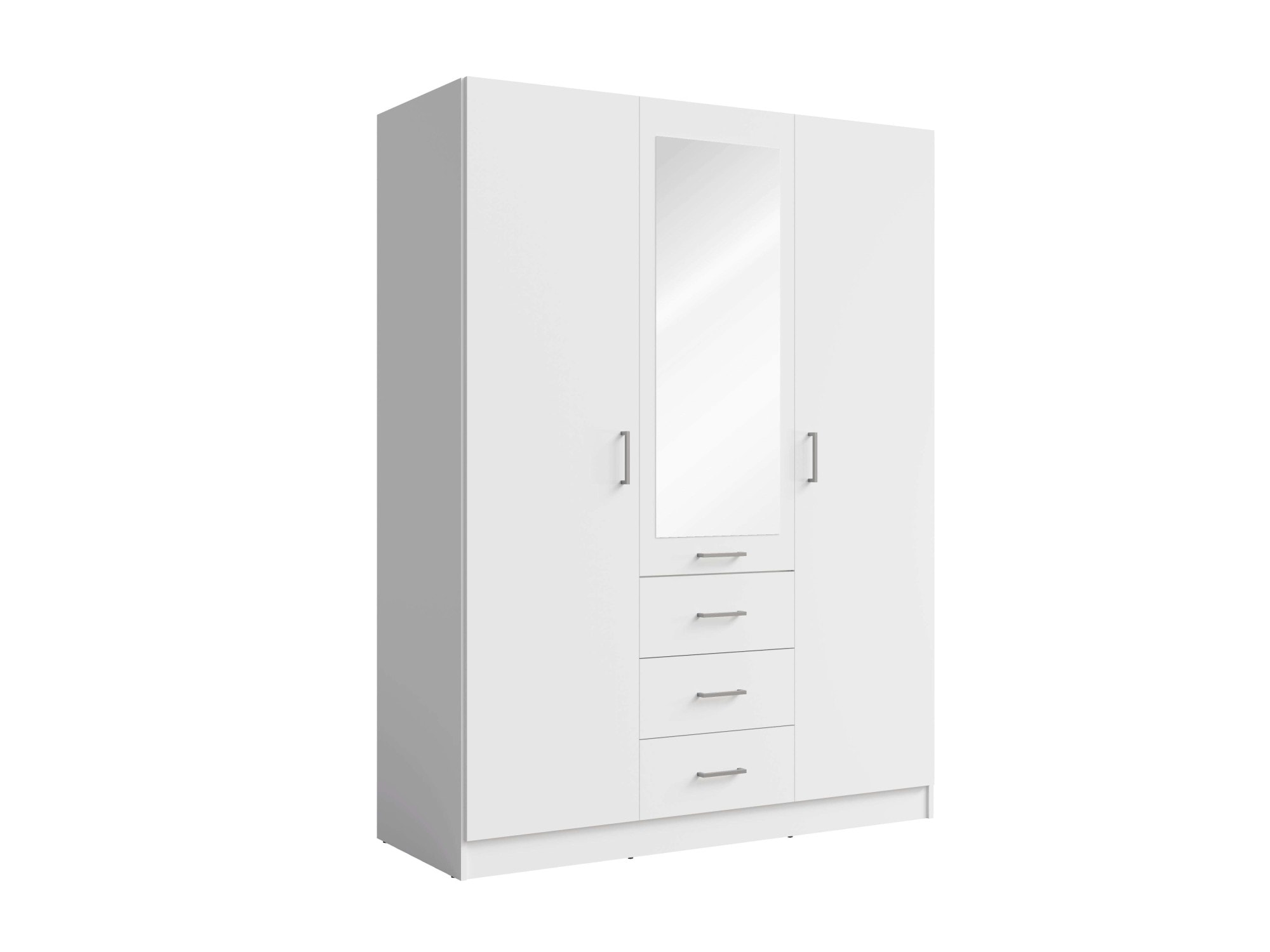 Home affaire Kleiderschrank »KOS Garderobe mit 3 Schubladen, Kleiderstange, 4 Einlegeböden, Spiegel«, Wäscheschrank mit 3 Drehtüren, silber Griffen, Maße B/H/T 150/200/58cm