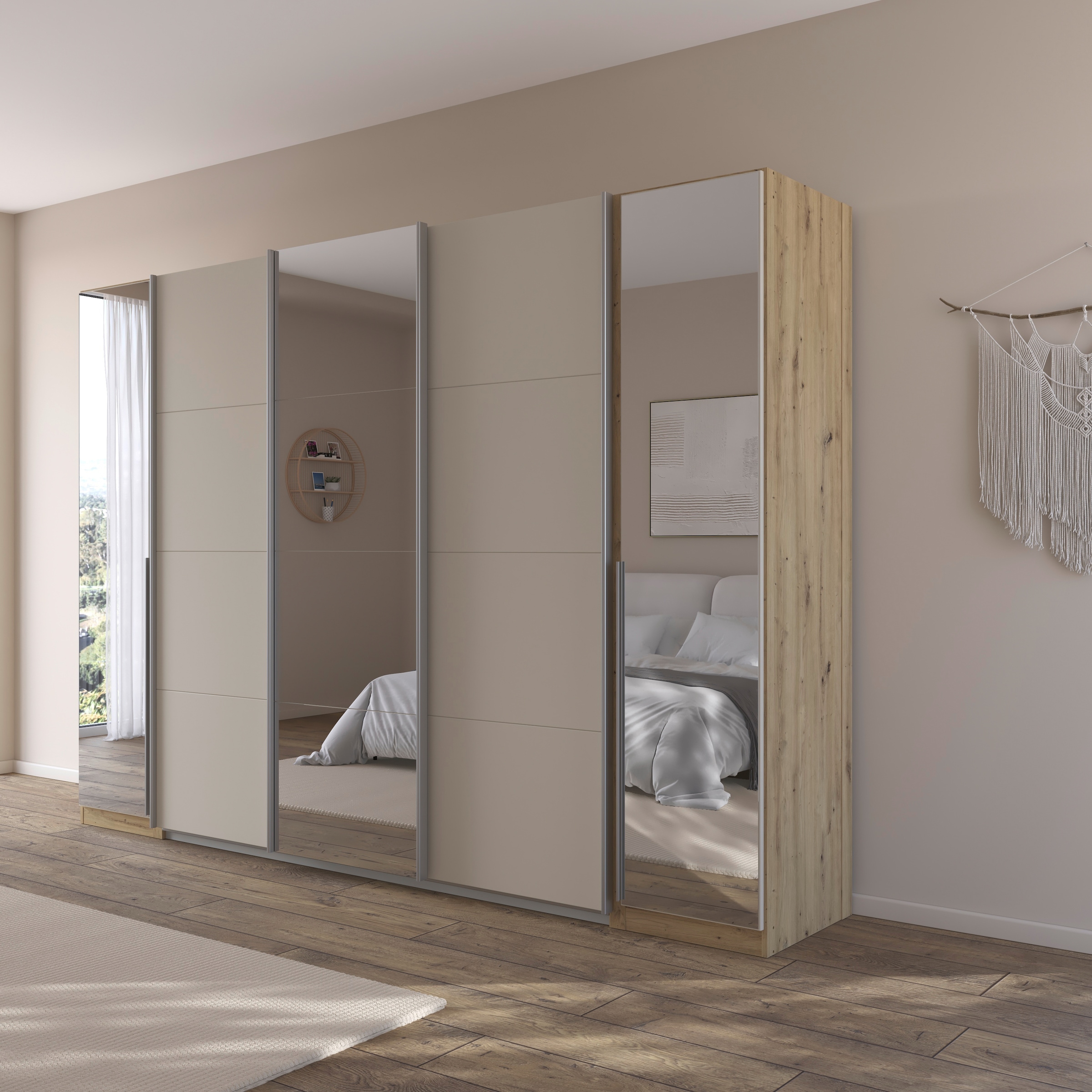 rauch Schwebetürenschrank »Agordo«, (im angesagten Mix aus Dreh- und Schwebetüren), optional mit Spiegel und zwei Griff-Farben MADE IN GERMANY
