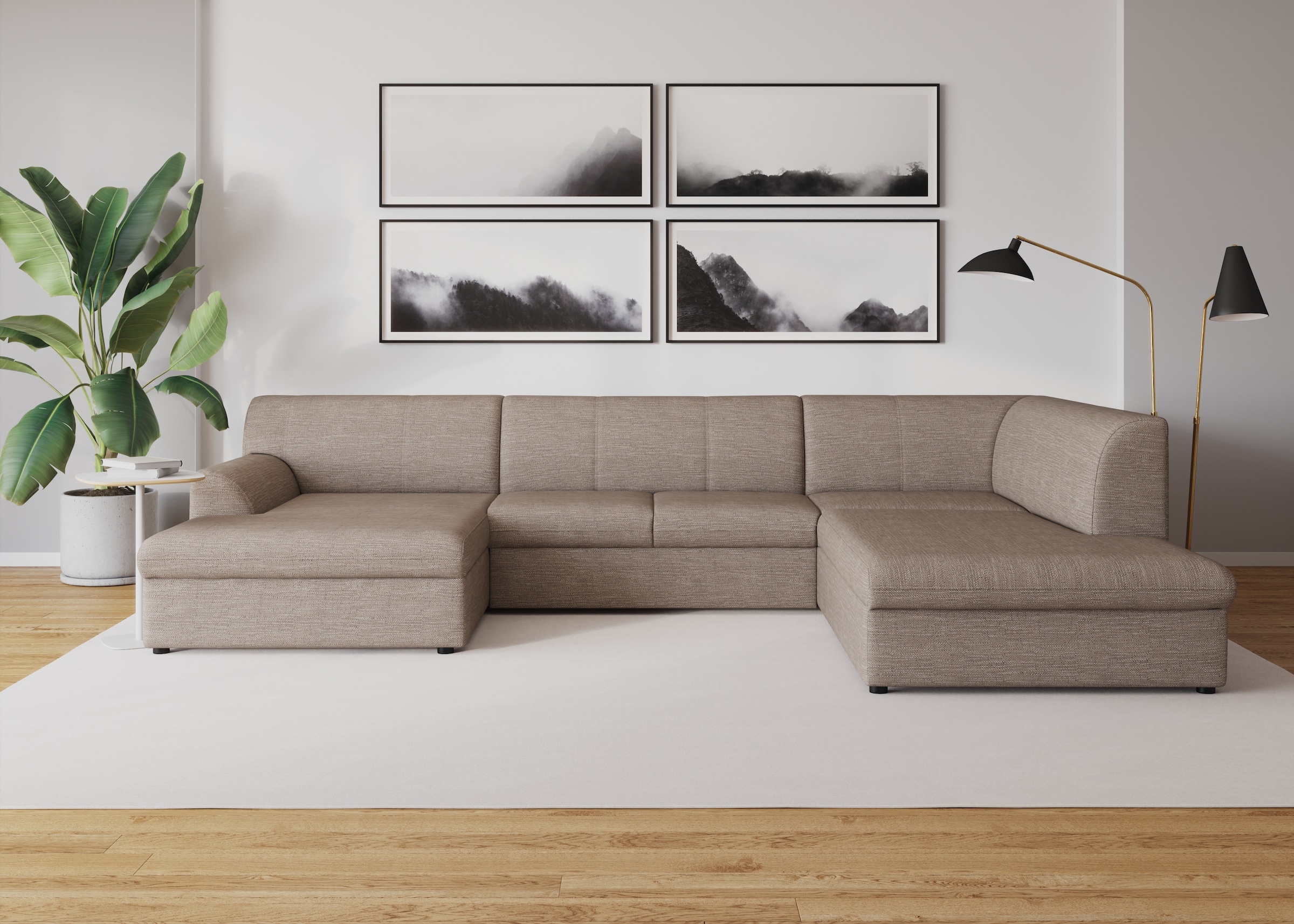 DOMO collection Wohnlandschaft »Topper, elegant und zeitlos, komfortabel, U-Form«, wahlweise mit Bettfunktion