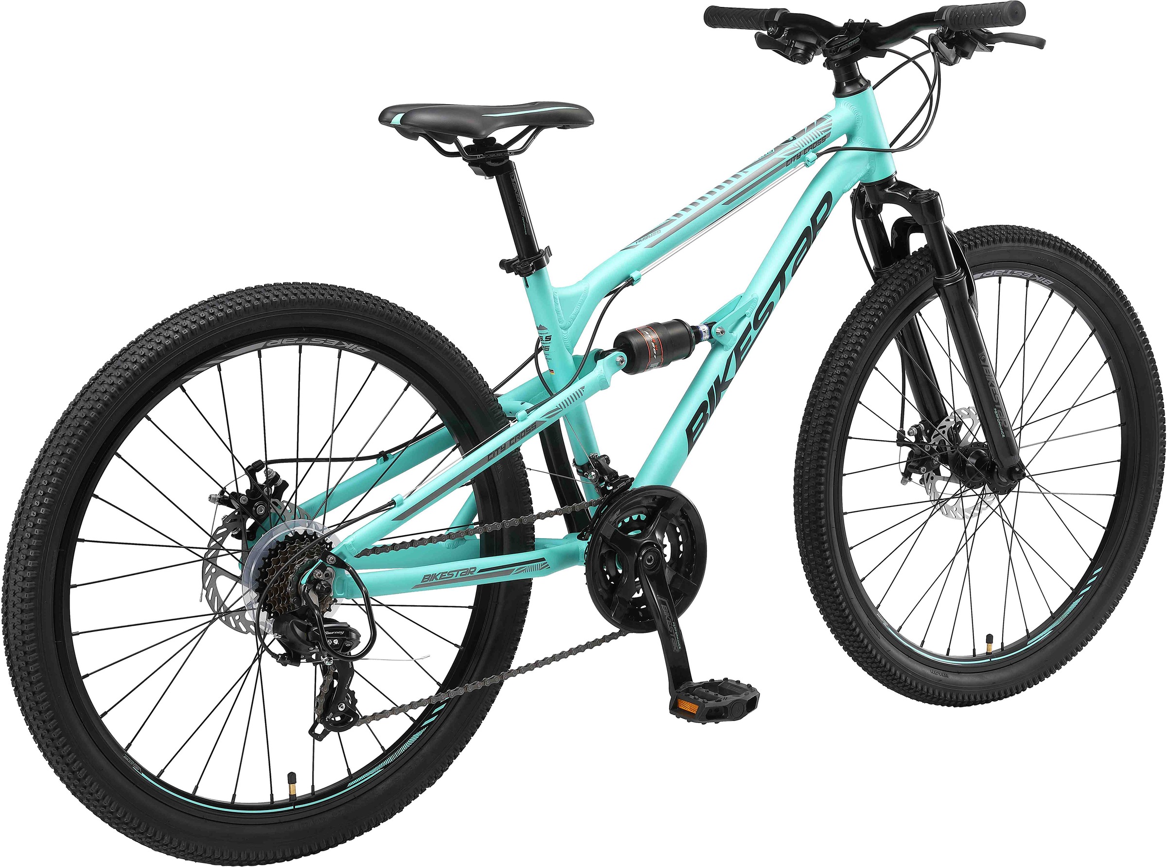 Bikestar Mountainbike, 21 Gang, Shimano, RD-TY300 Schaltwerk, Kettenschaltung, für Damen und Herren, Kettenschaltung