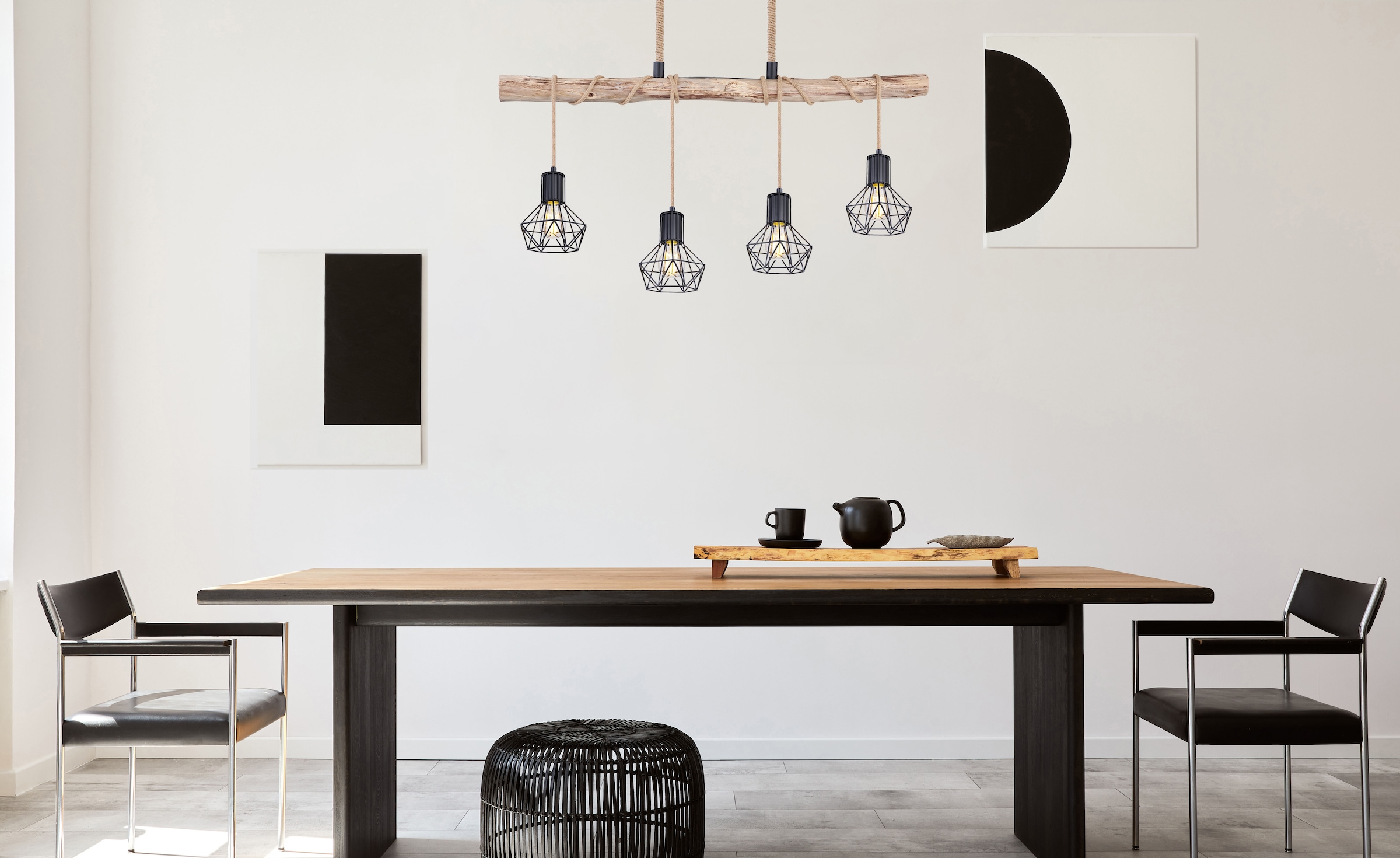 GLOBO LIGHTING Hängeleuchte »PRISKA« E27 1 Stk. Hängeleuchte Schwarz/Holz/Hanf, E27