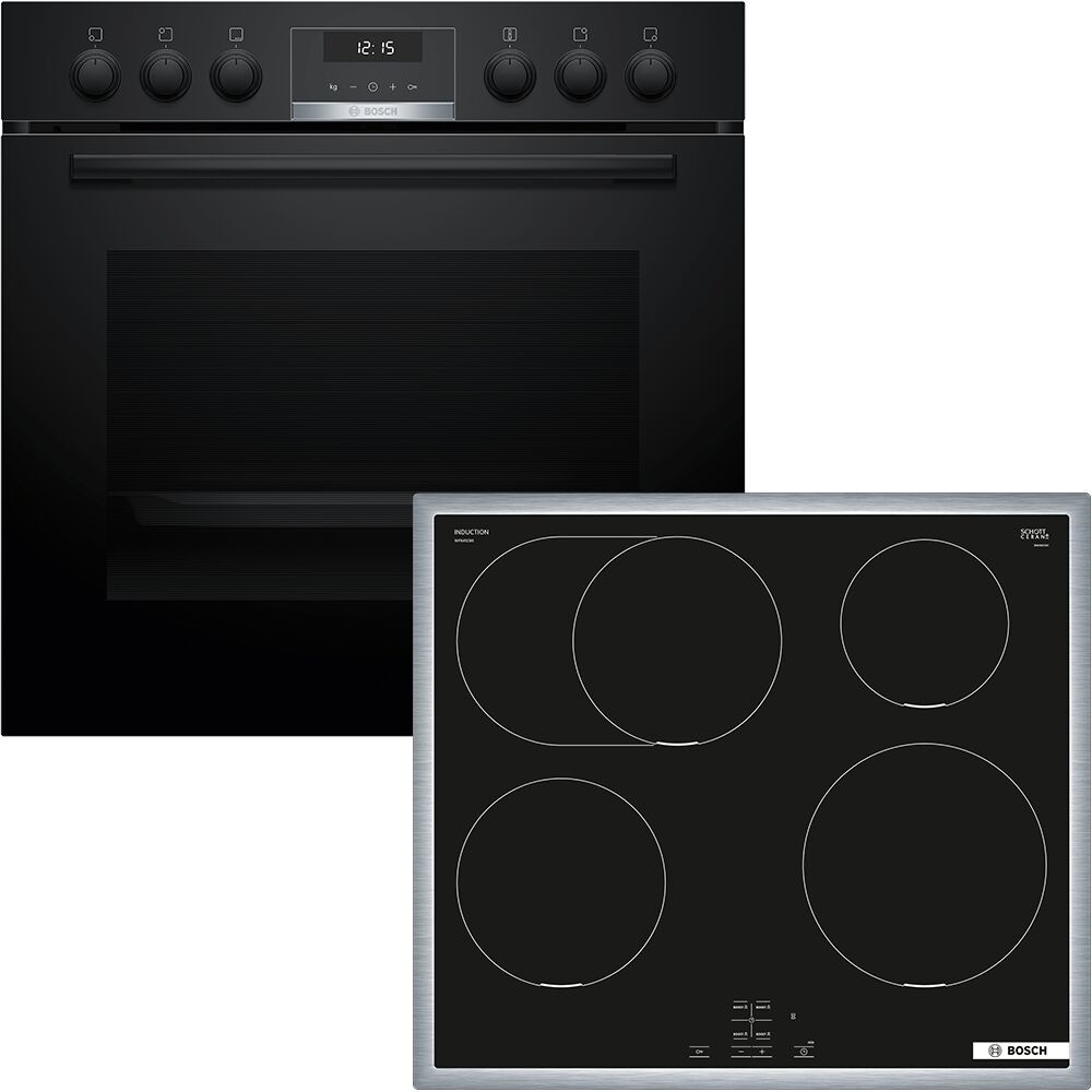BOSCH Induktions Herd-Set "HEB517BB4" mit Backwagen Hydrolyse Backwagen mit ausziehbarer Tür für bequemes Kochen & Backen