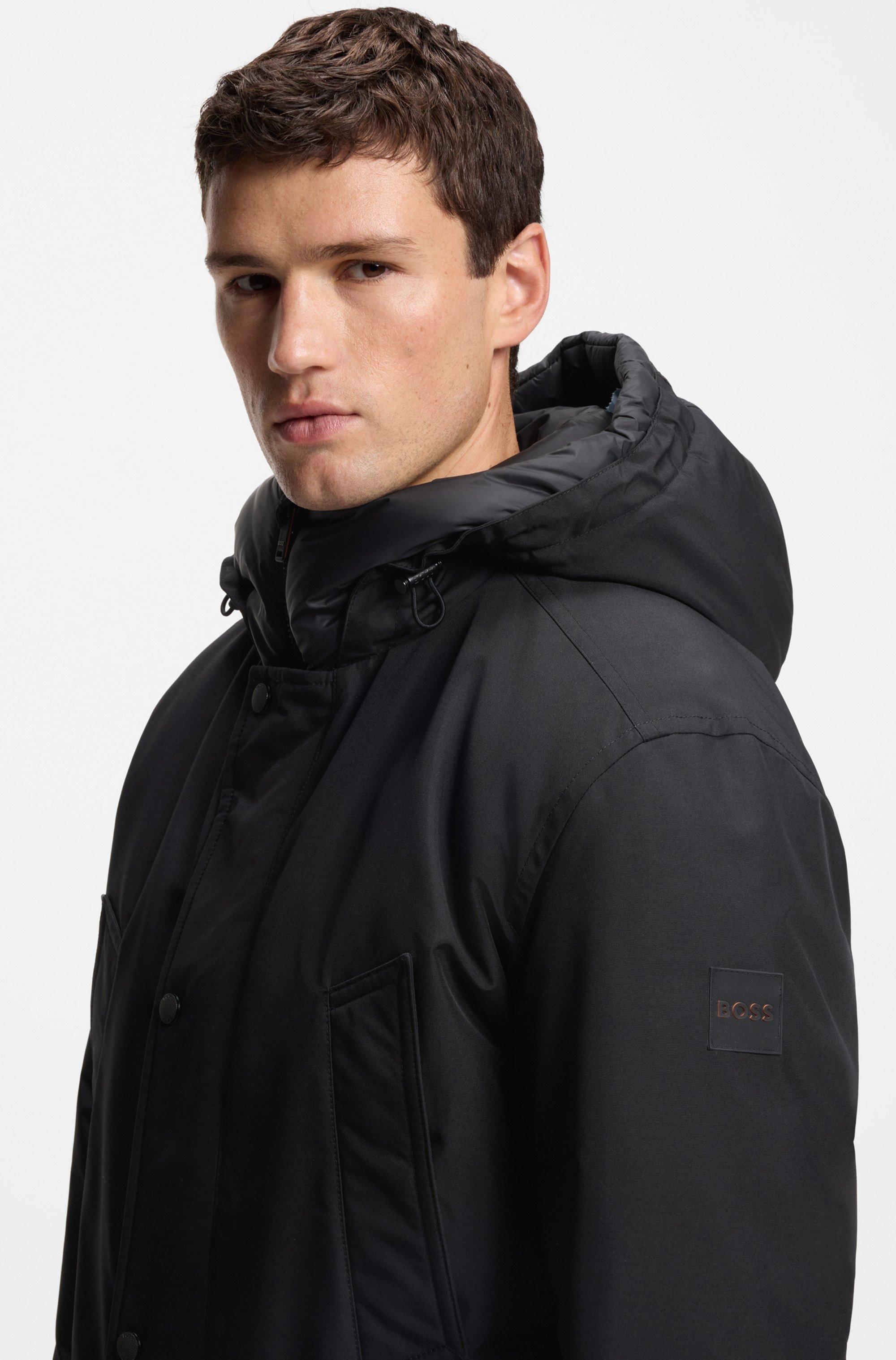 BOSS ORANGE Parka »Osiass«, mit Kapuze, relaxed fit, mit wattierter Kapuze, verdeckter Reißverschluss