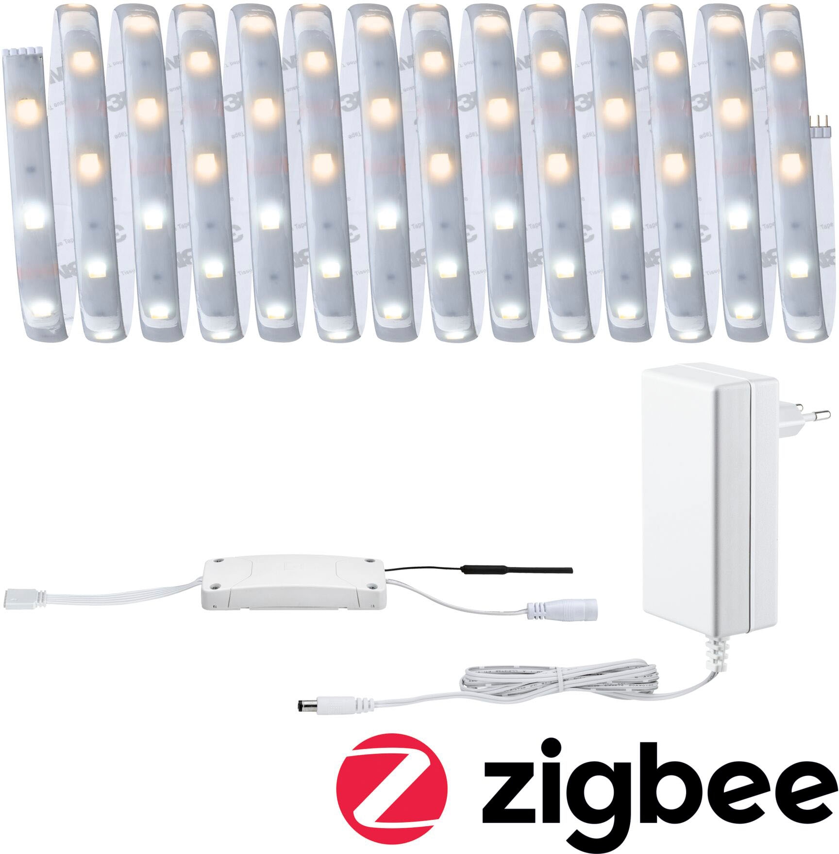 PAULMANN LED-Streifen "MaxLED 250 Basisset Smart Home Zigbee IP44 18W 135", Dioden 150 Stk. Flammen 1 Stk., Gesamtlänge 5m, silber, Küche,
